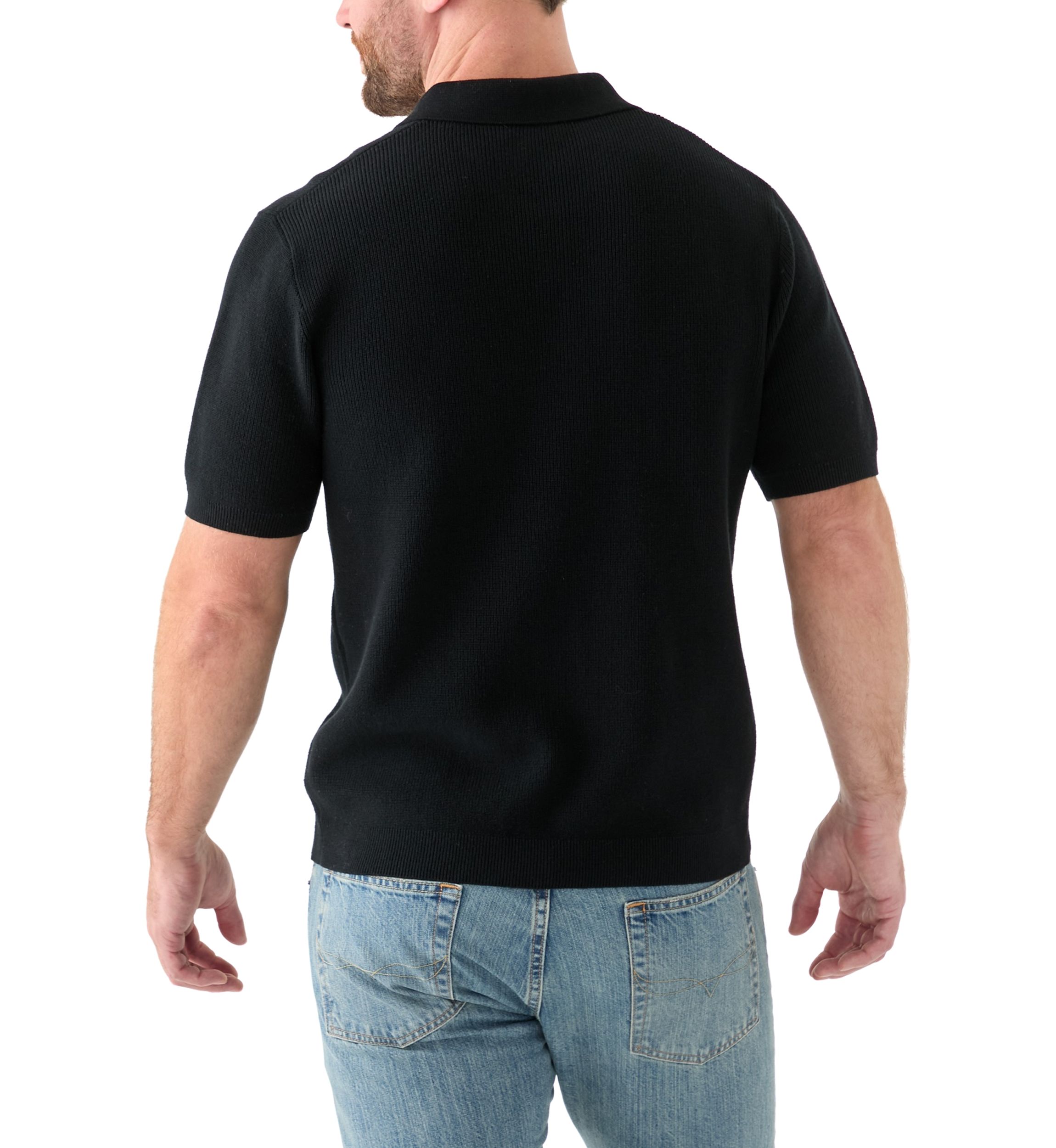 Mens Ribbed Knit Cotton Polo Sweater