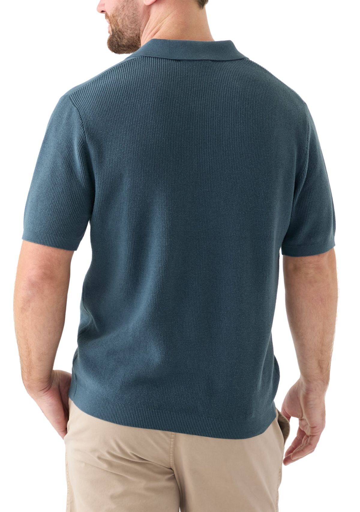 Mens Ribbed Knit Cotton Polo Sweater