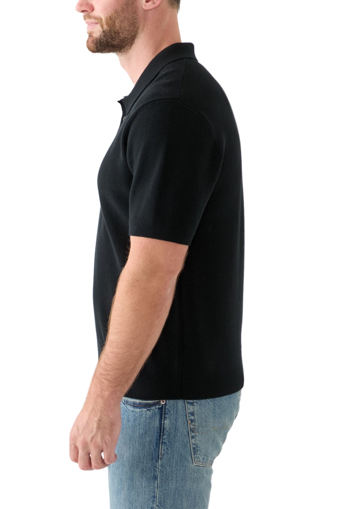 Mens Ribbed Knit Cotton Polo Sweater