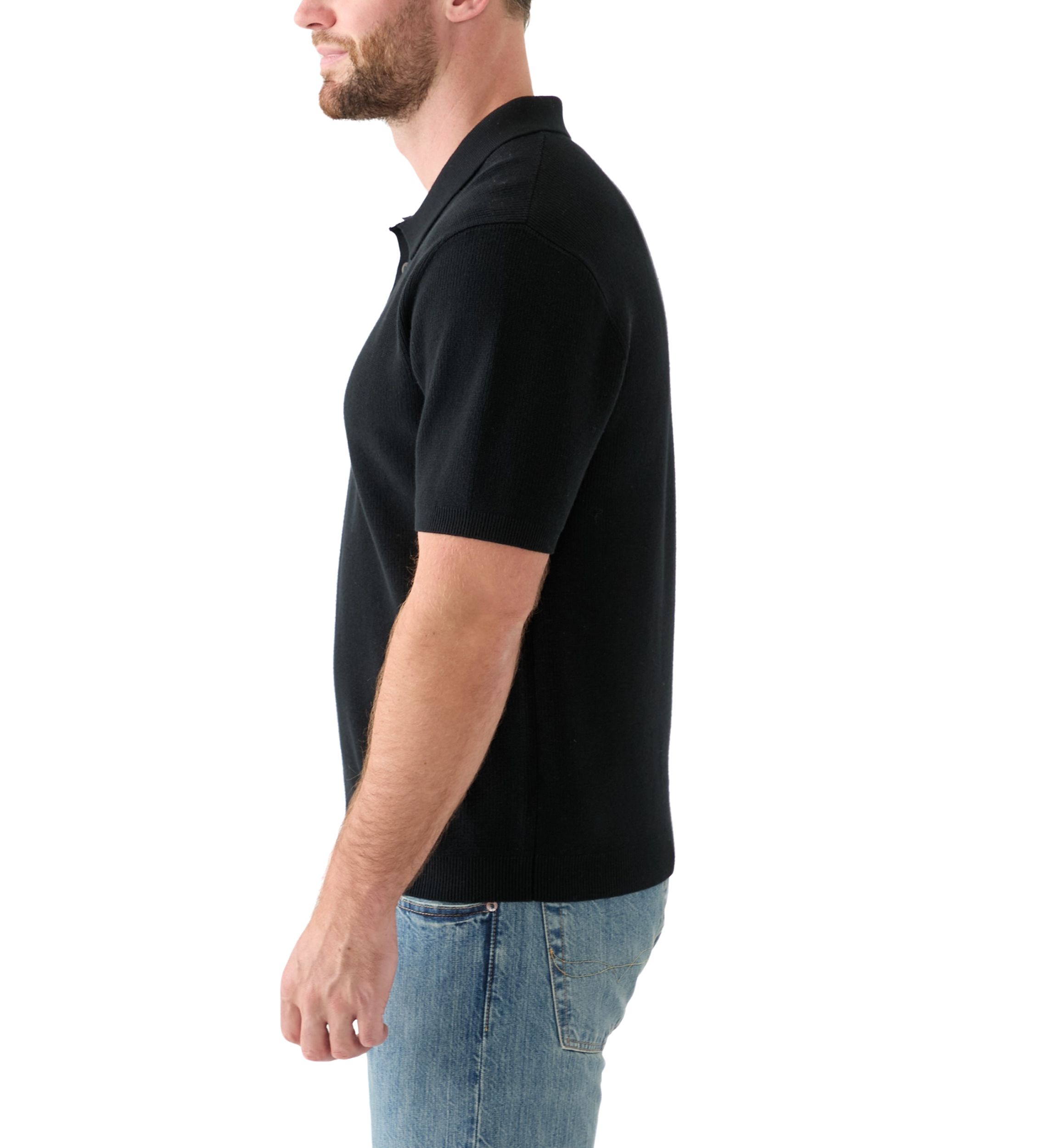 Mens Ribbed Knit Cotton Polo Sweater