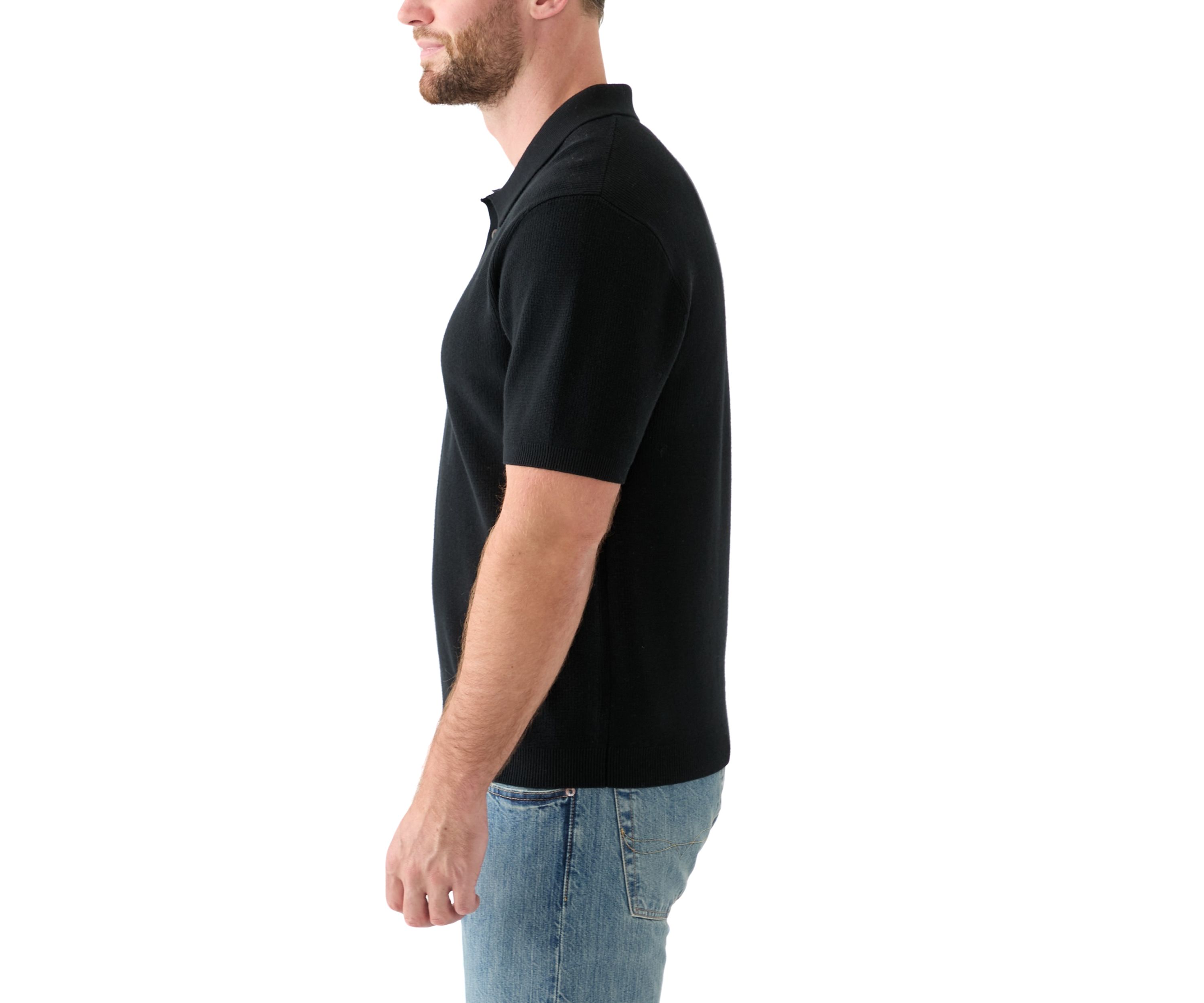 Mens Ribbed Knit Cotton Polo Sweater