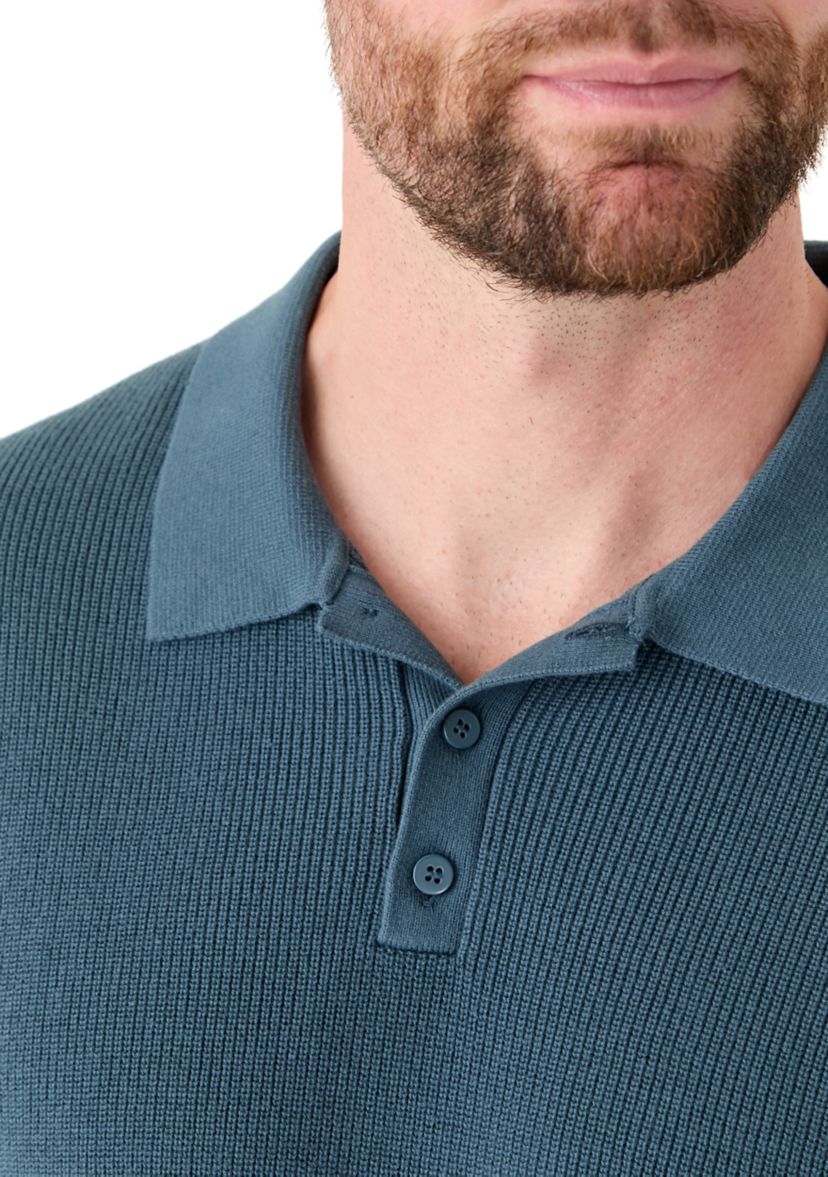 Mens Ribbed Knit Cotton Polo Sweater