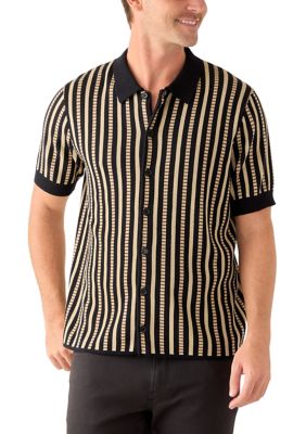 TRUTH by Republic Men's Short Sleeve Patterned Button Up Polo Shirt, Black, Medium