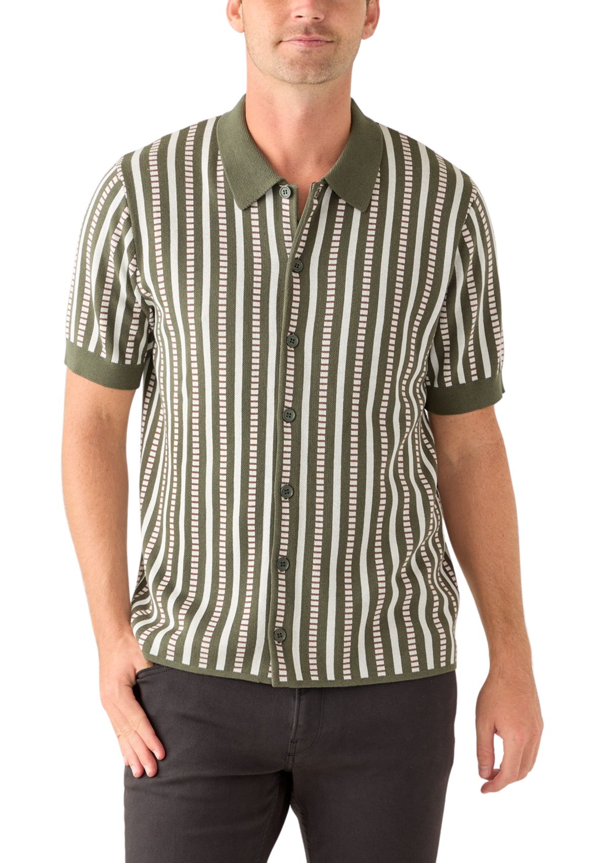 Mens Short Sleeve Patterned Button Up Polo Shirt 