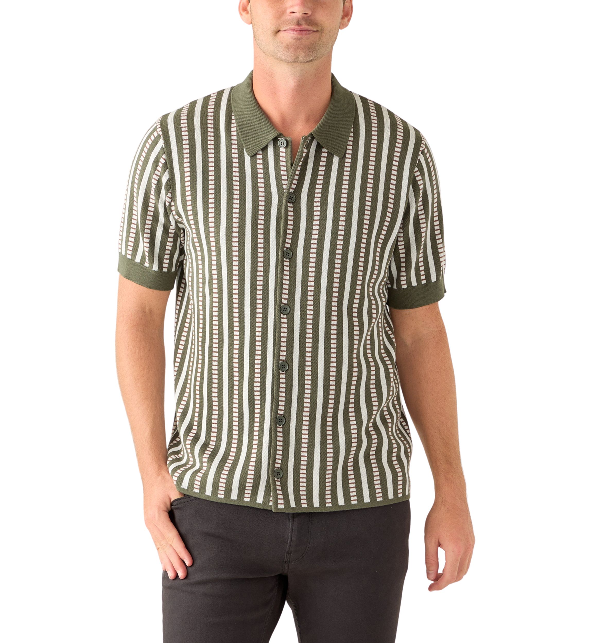 Mens Short Sleeve Patterned Button Up Polo Shirt 