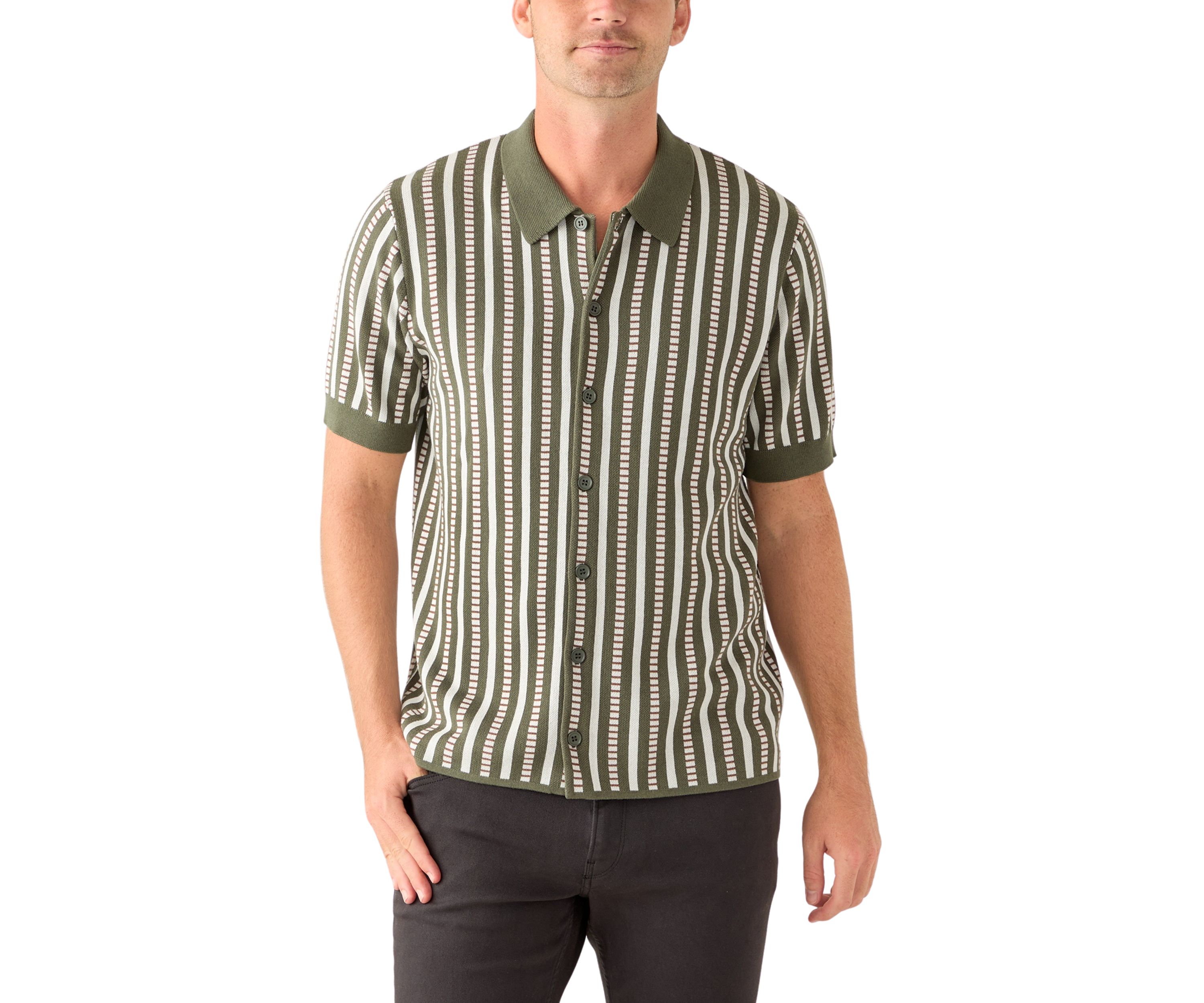 Mens Short Sleeve Patterned Button Up Polo Shirt 