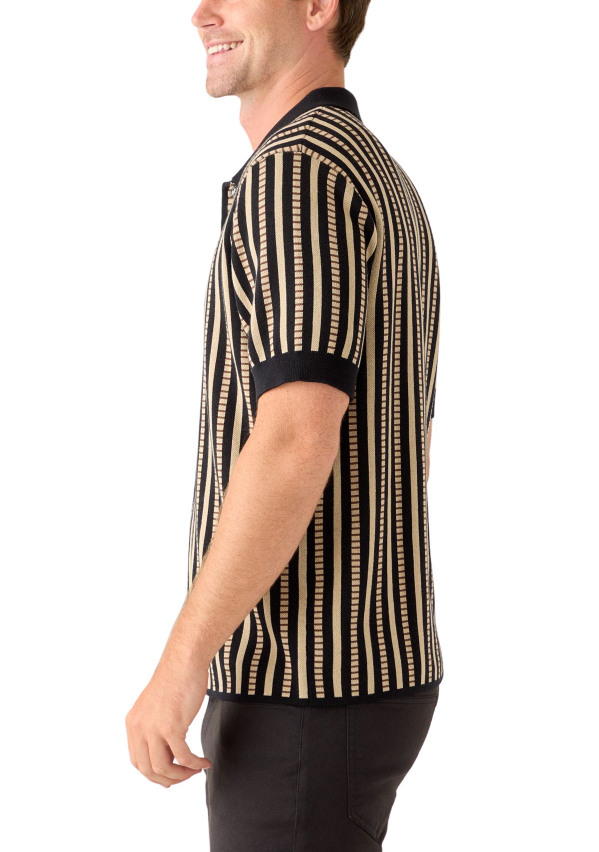 Mens Short Sleeve Patterned Button Up Polo Shirt 