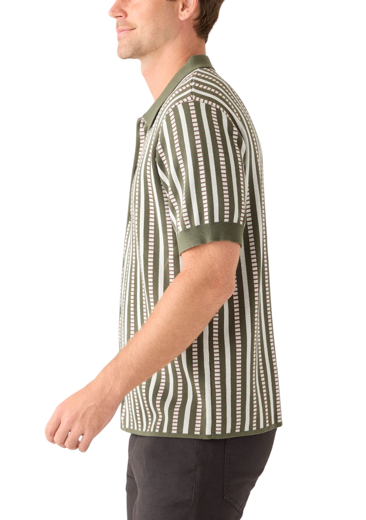 Mens Short Sleeve Patterned Button Up Polo Shirt 