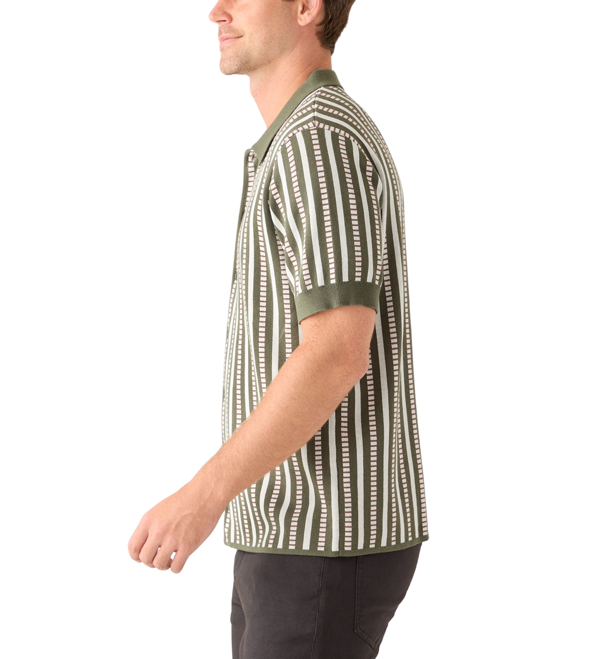 Mens Short Sleeve Patterned Button Up Polo Shirt 