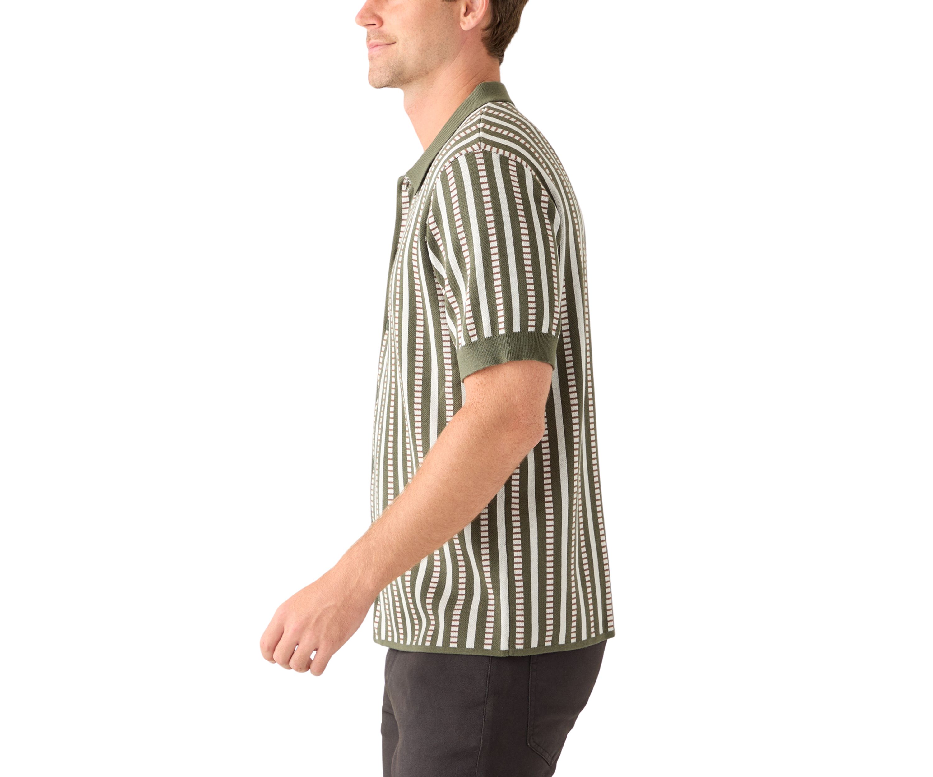Mens Short Sleeve Patterned Button Up Polo Shirt 