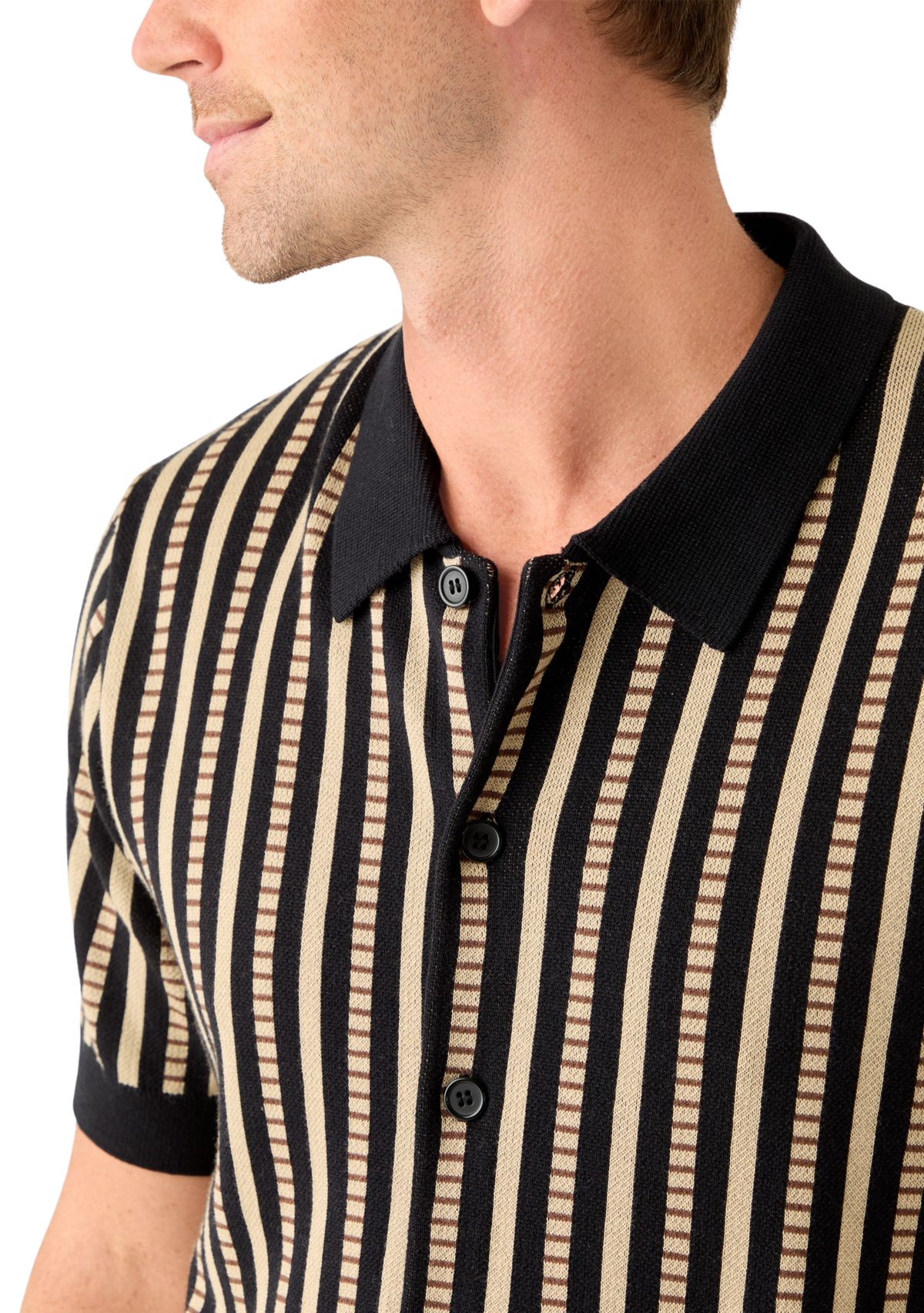 Mens Short Sleeve Patterned Button Up Polo Shirt 