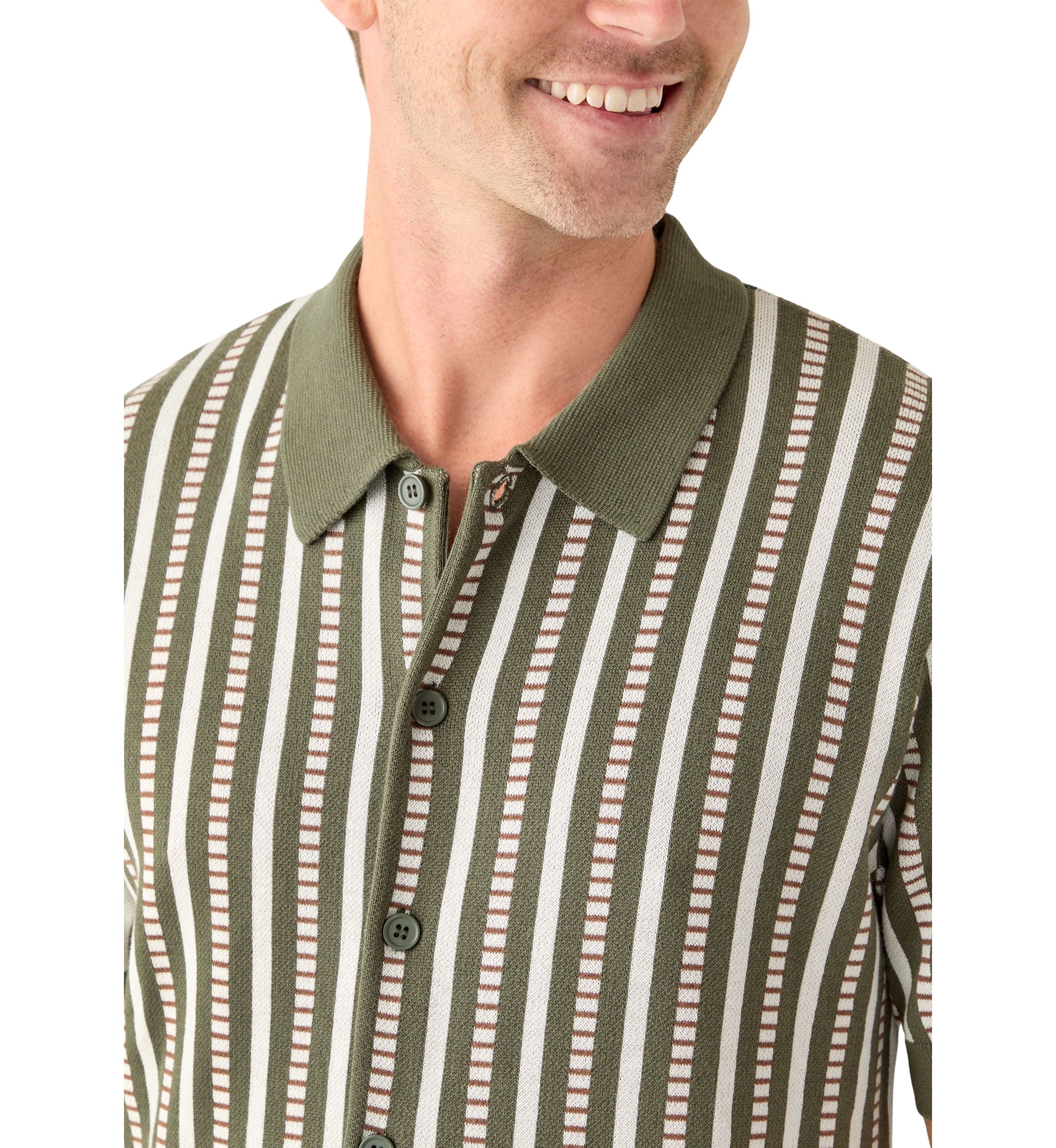 Mens Short Sleeve Patterned Button Up Polo Shirt 