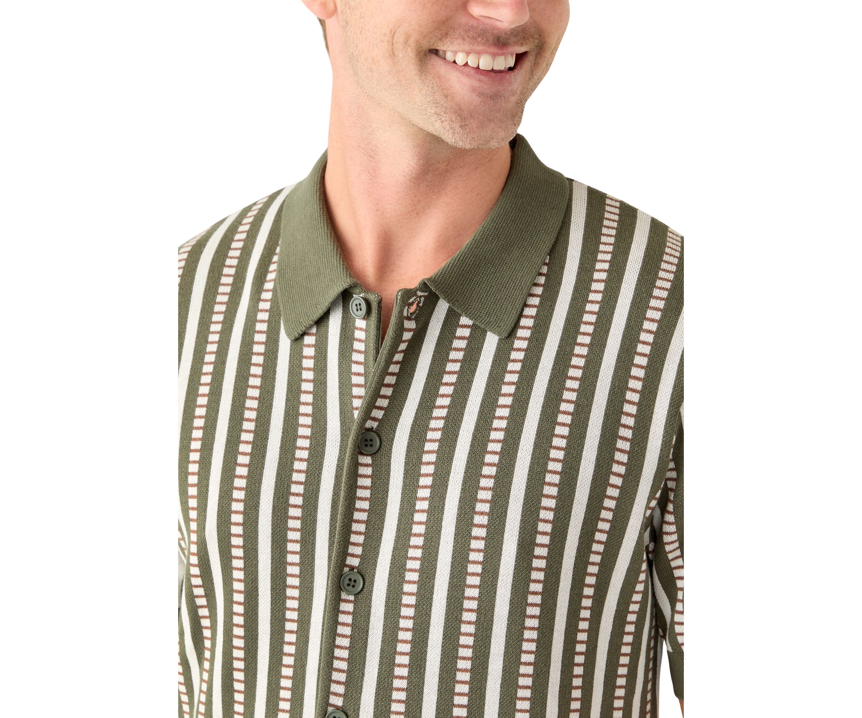 Mens Short Sleeve Patterned Button Up Polo Shirt 