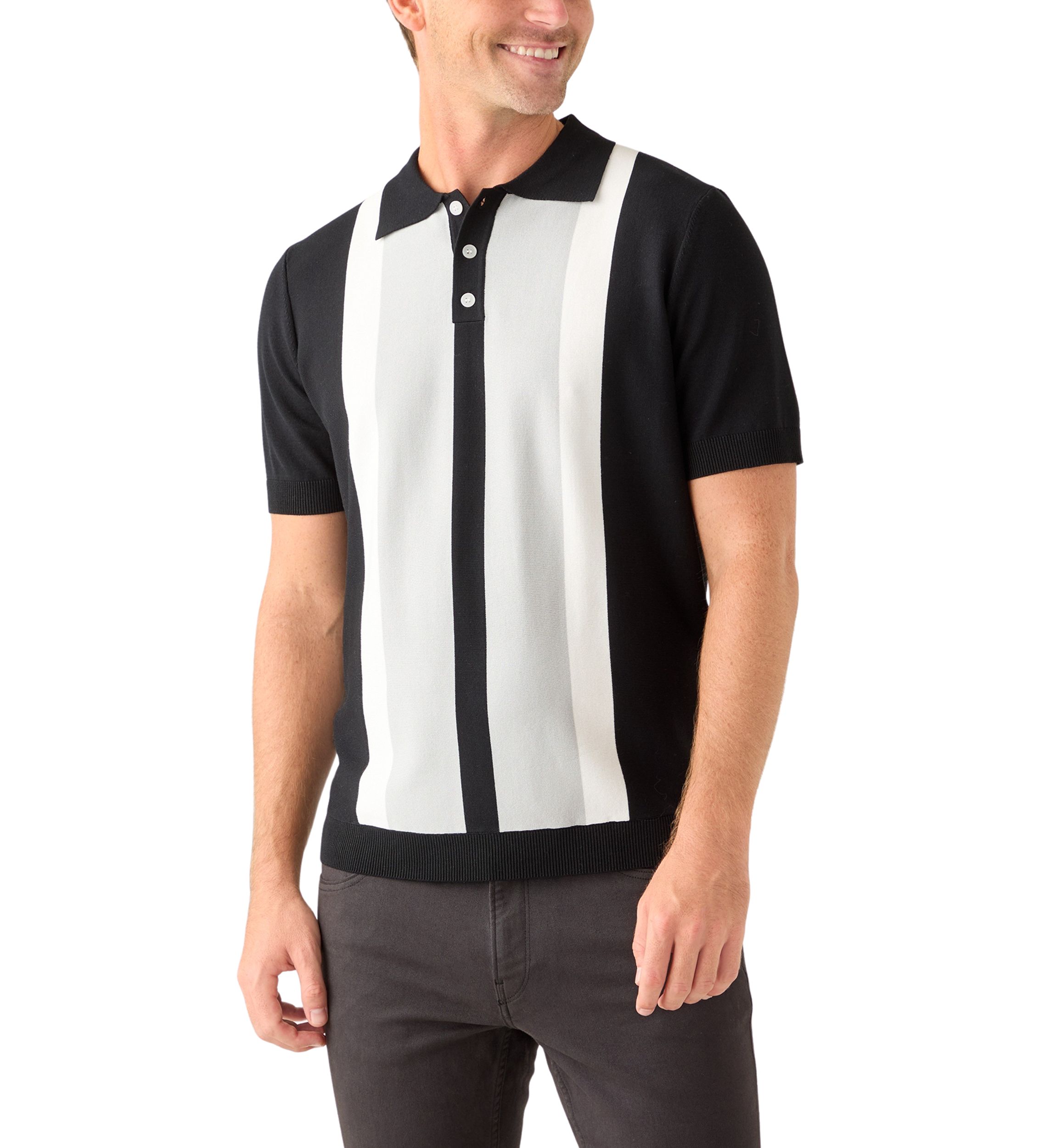 Mens Short Sleeve Button Striped Polo Shirt 