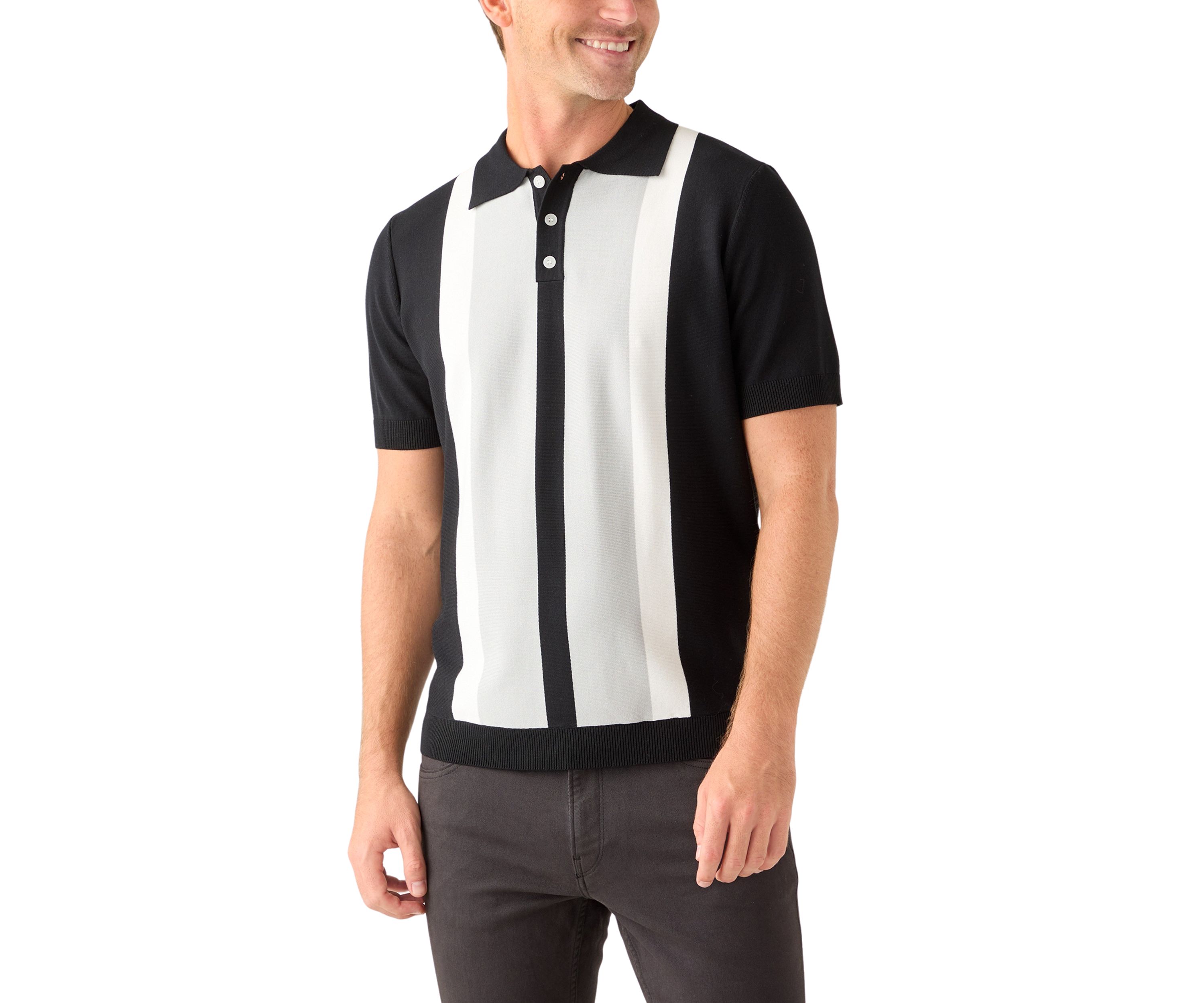 Mens Short Sleeve Button Striped Polo Shirt 