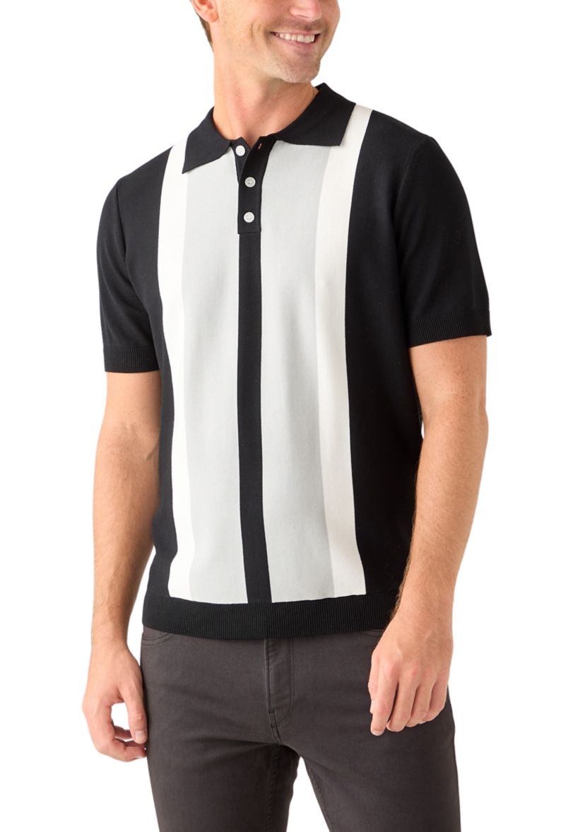 Mens Short Sleeve Button Striped Polo Shirt 