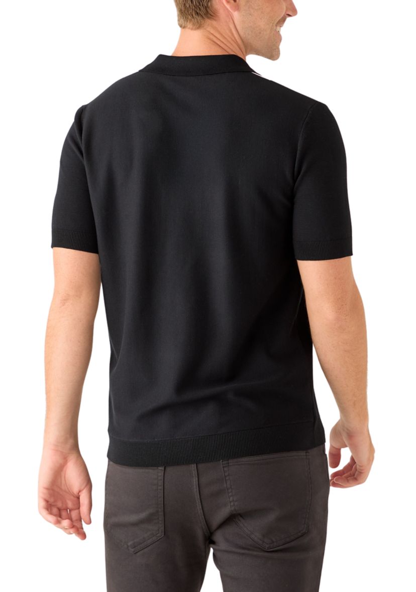 Mens Short Sleeve Button Striped Polo Shirt 