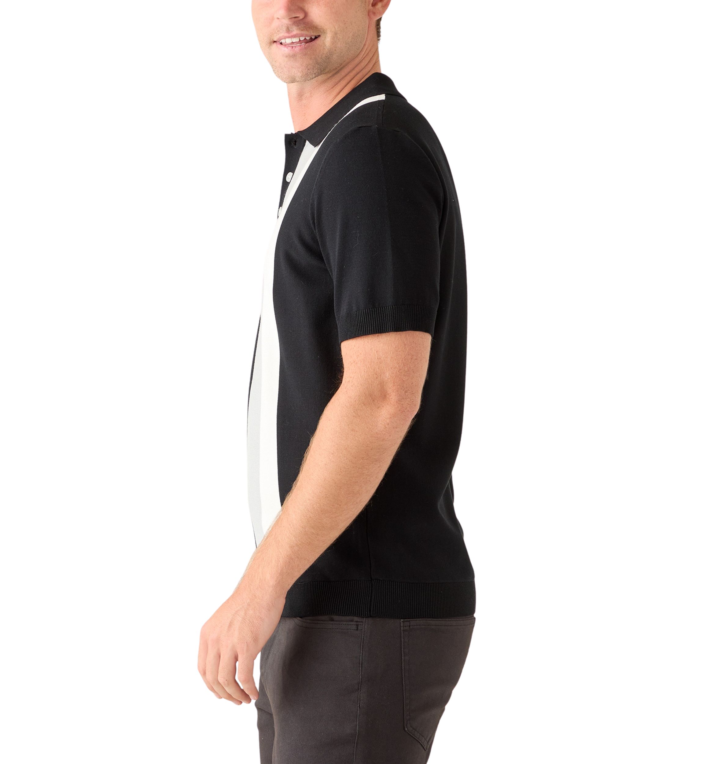 Mens Short Sleeve Button Striped Polo Shirt 