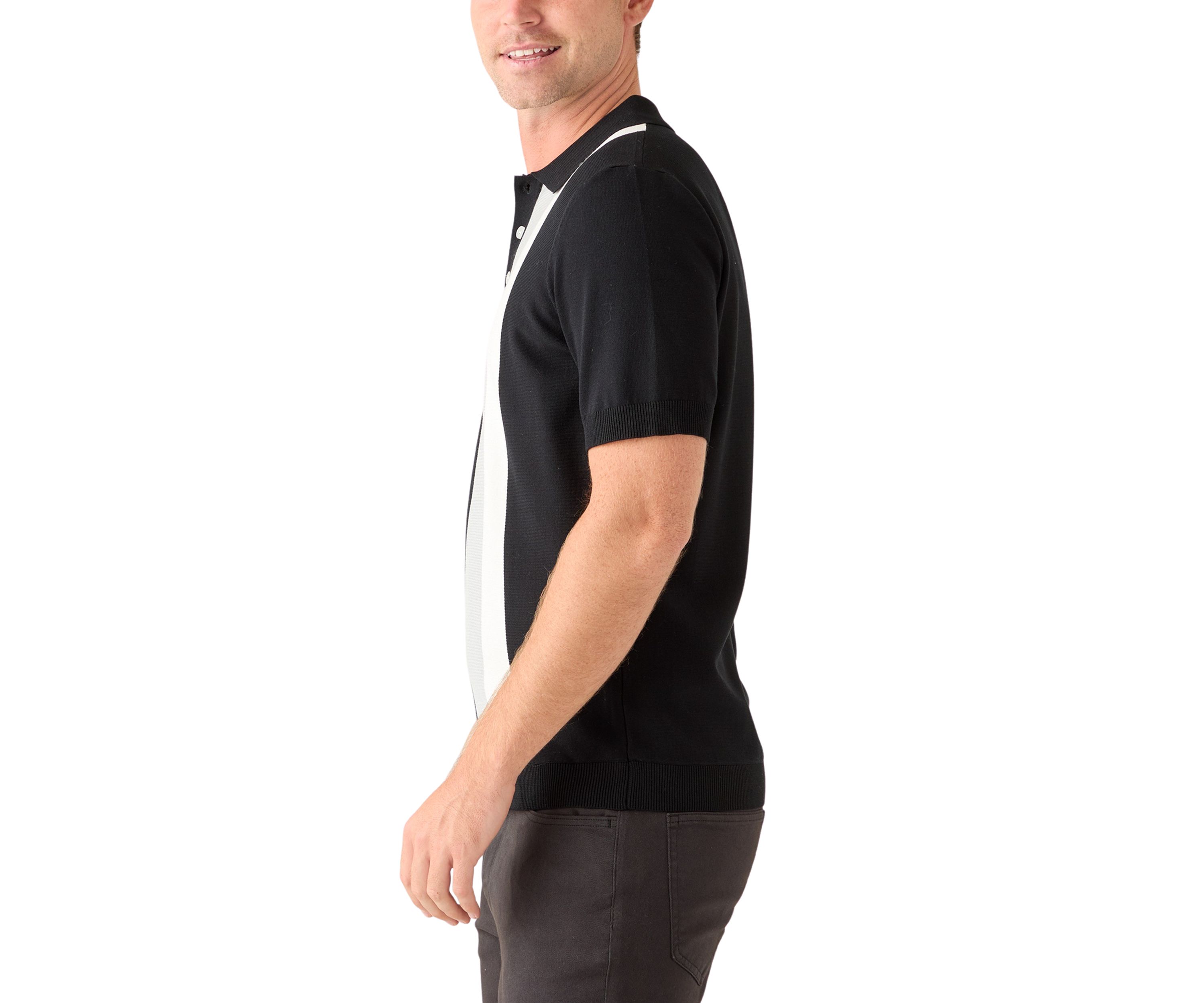 Mens Short Sleeve Button Striped Polo Shirt 