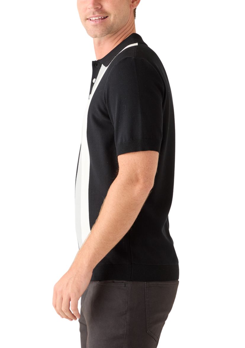 Mens Short Sleeve Button Striped Polo Shirt 