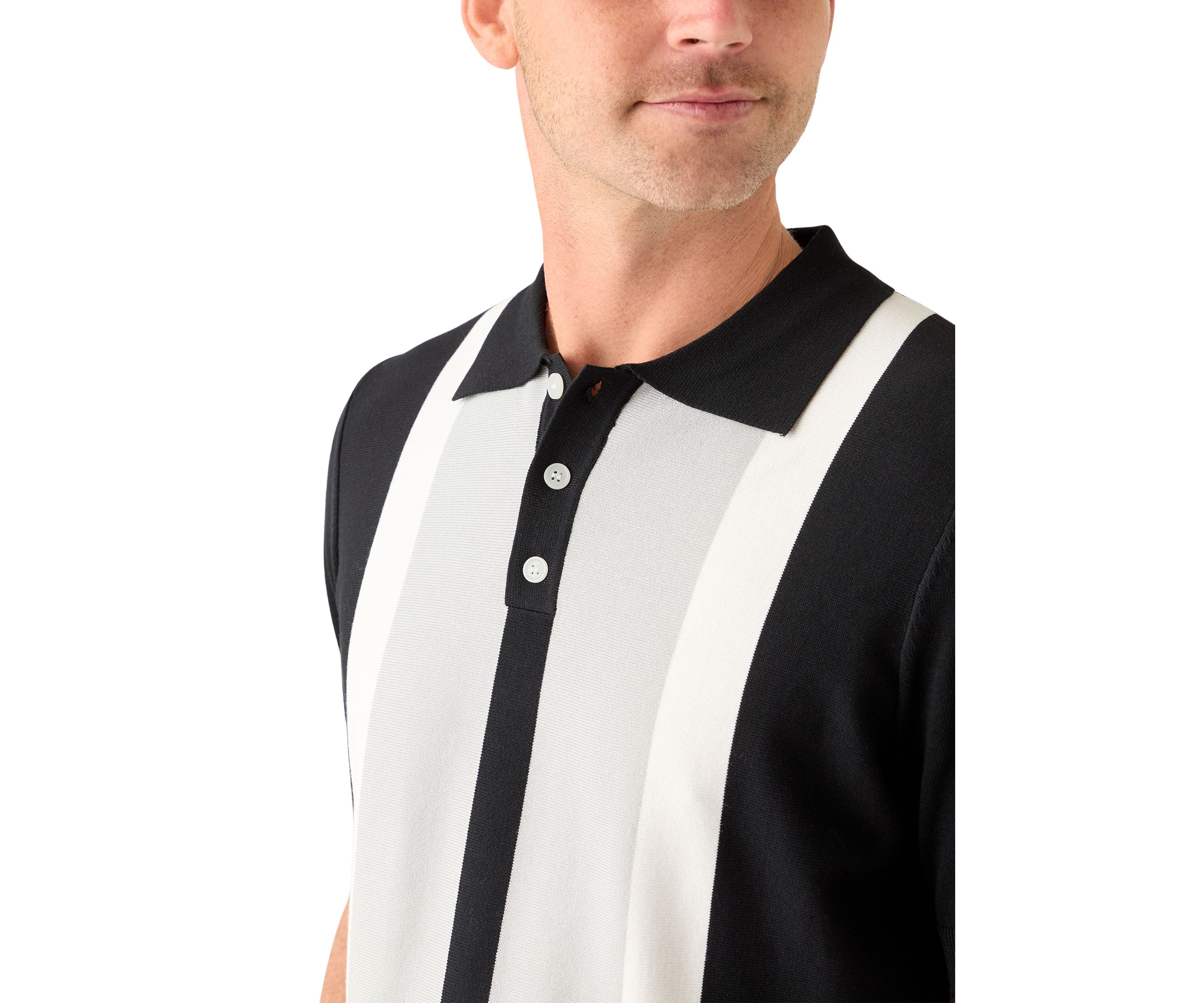 Mens Short Sleeve Button Striped Polo Shirt 