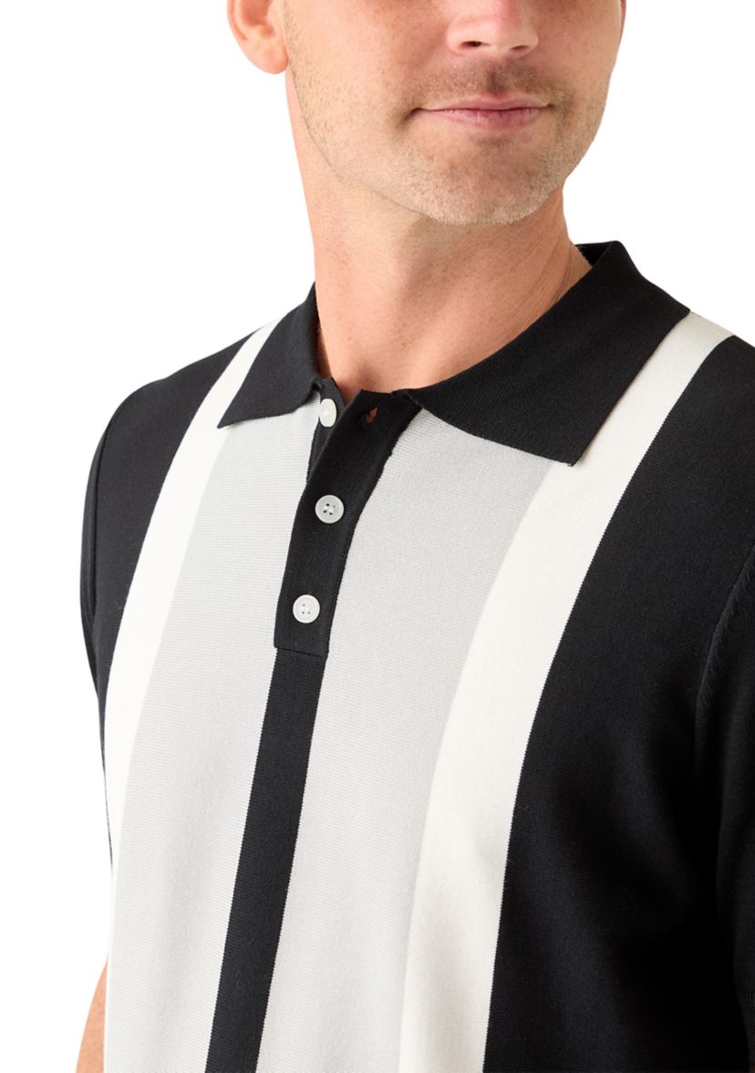 Mens Short Sleeve Button Striped Polo Shirt 