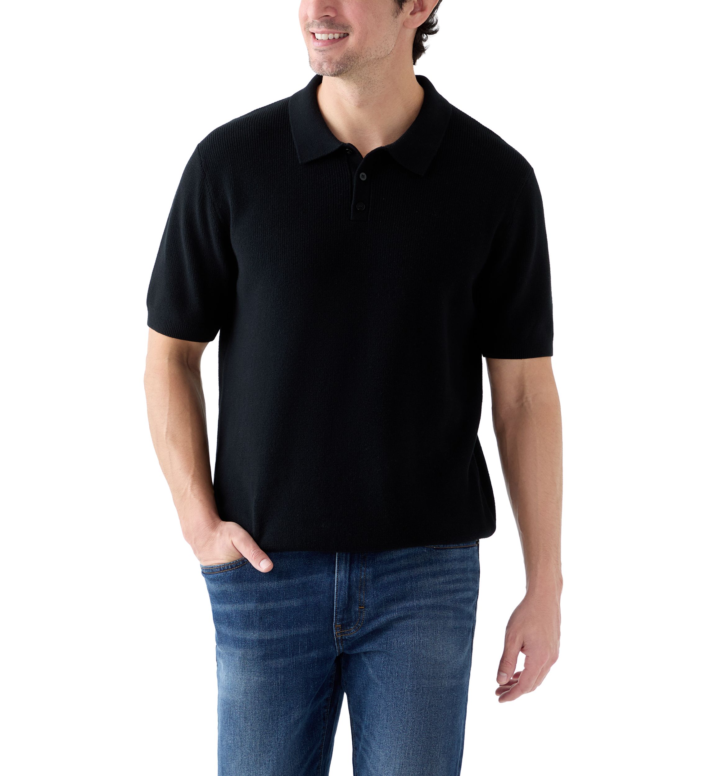 Mens Short Sleeve Ribbed Cotton Pullover