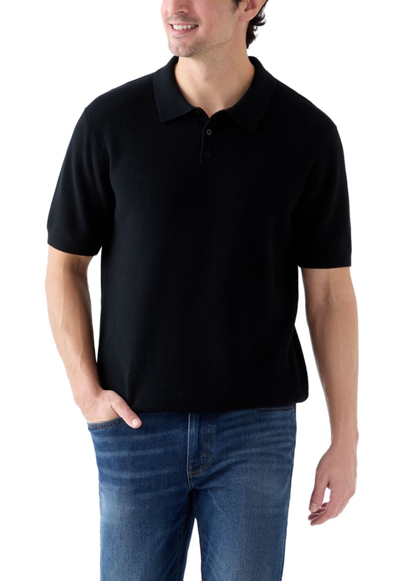 Mens Short Sleeve Ribbed Cotton Pullover