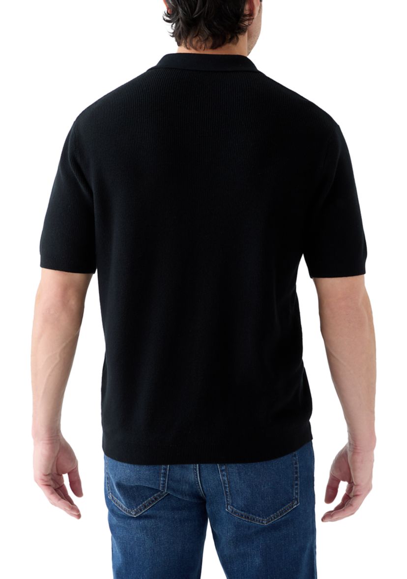 Mens Short Sleeve Ribbed Cotton Pullover