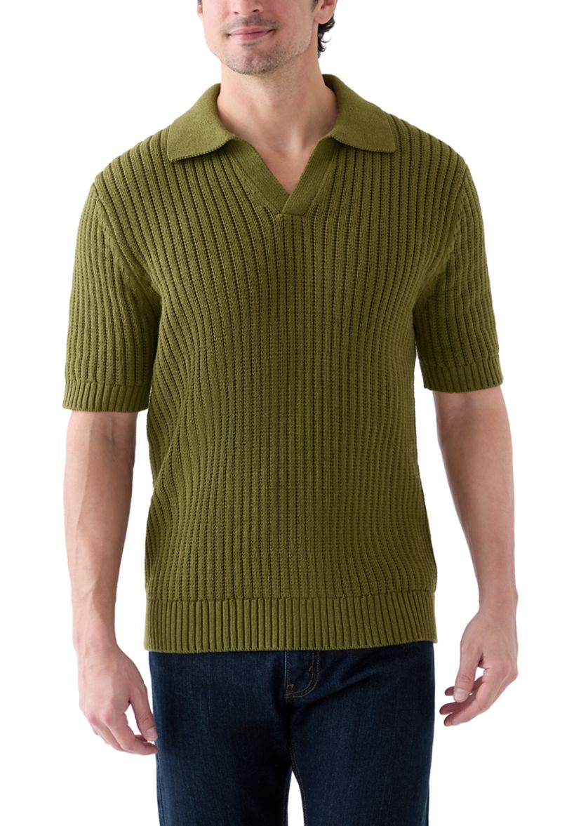Mens Crochet Johnny Collar Polo Shirt