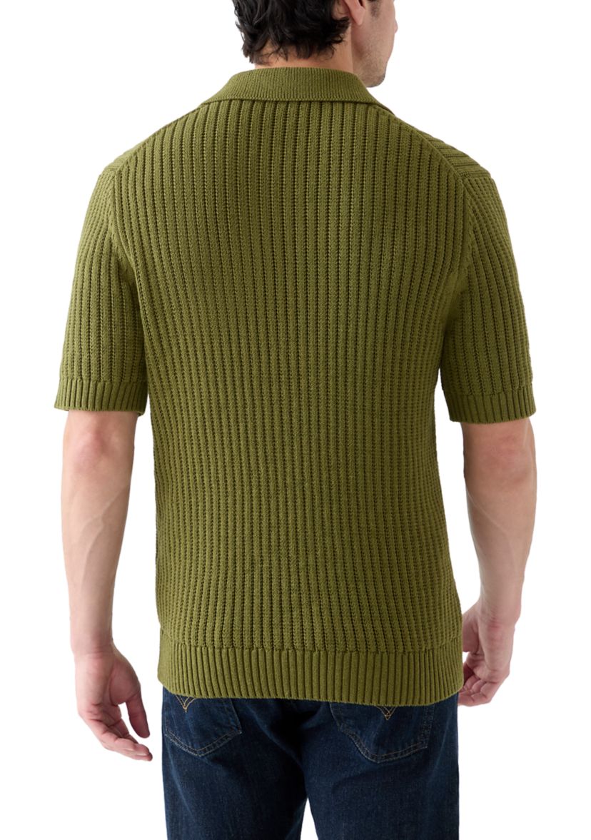 Mens Crochet Johnny Collar Polo Shirt