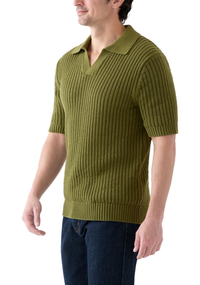 Mens Crochet Johnny Collar Polo Shirt