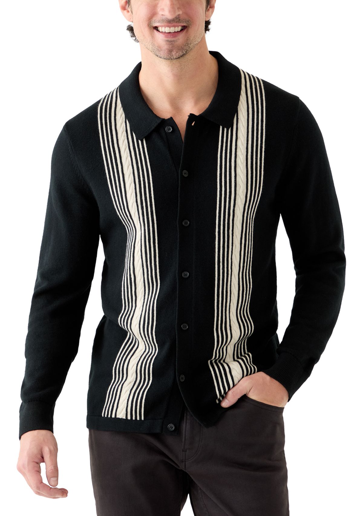 Mens Button Front Cable Sweater