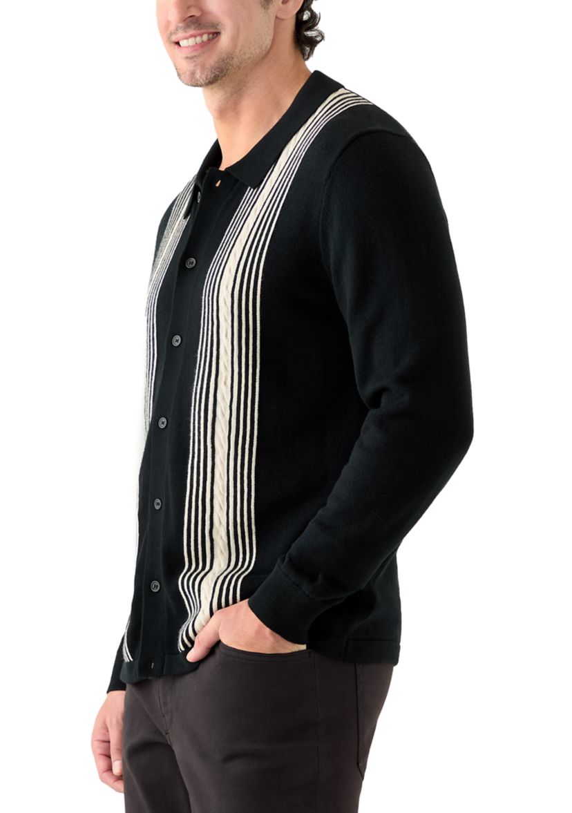 Mens Button Front Cable Sweater