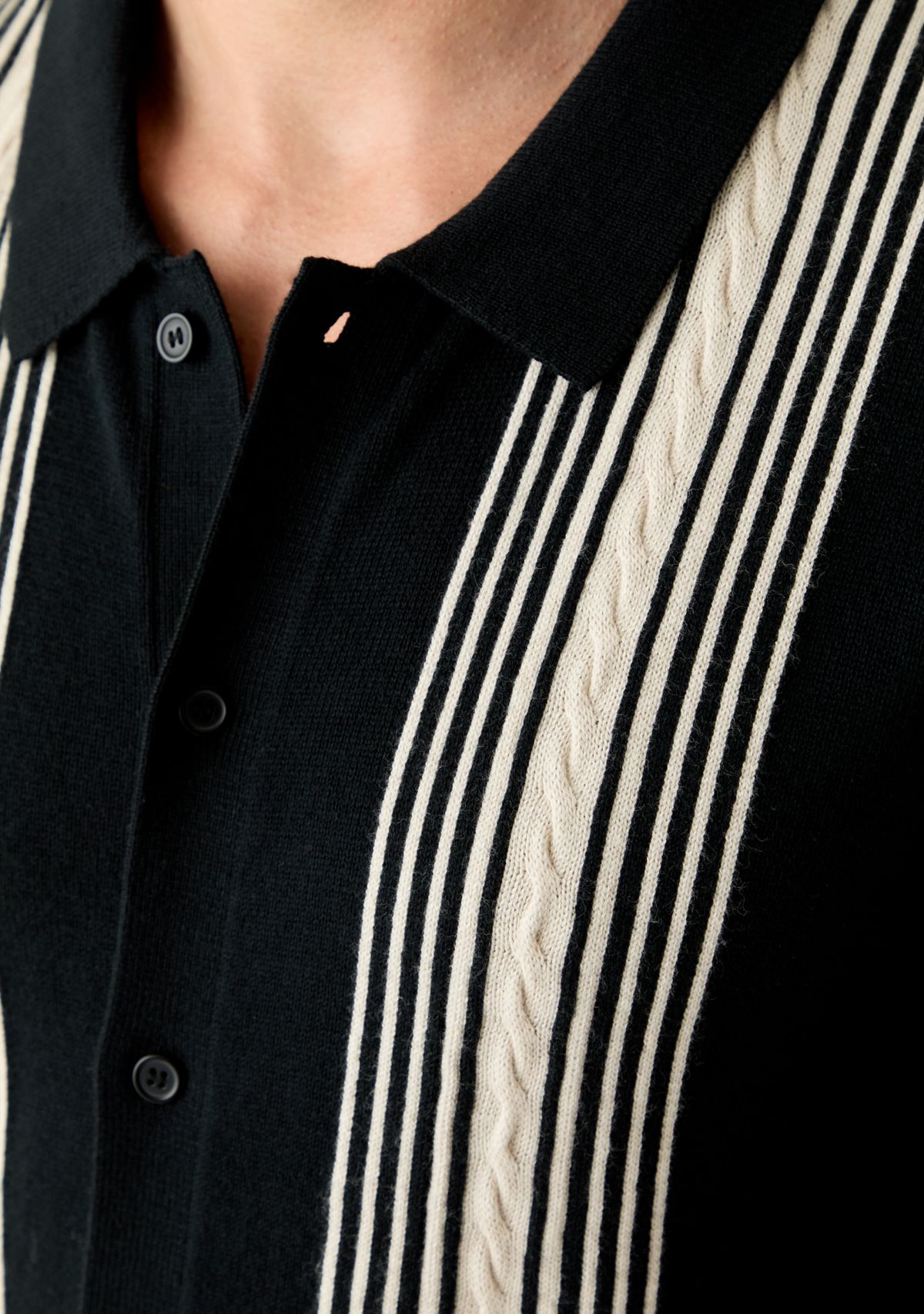 Mens Button Front Cable Sweater