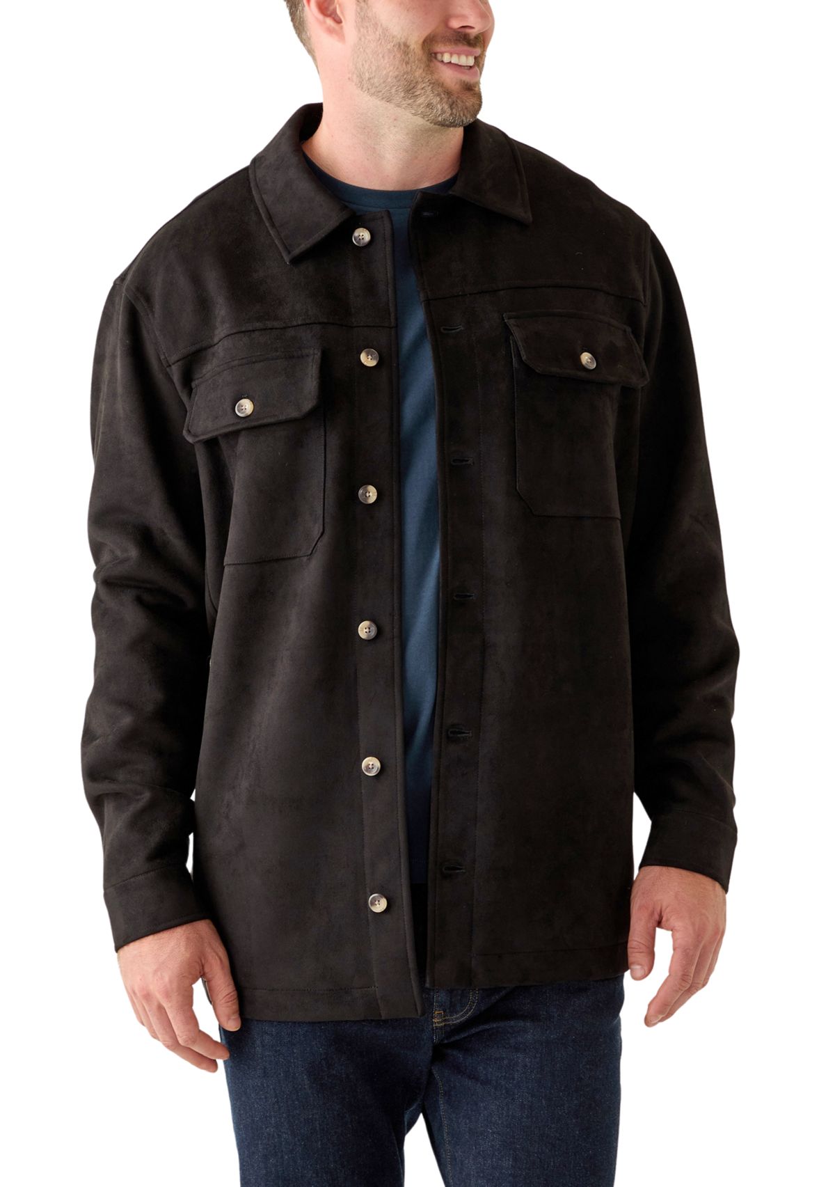 Big & Tall Long Sleeve Faux Suede Overshirt