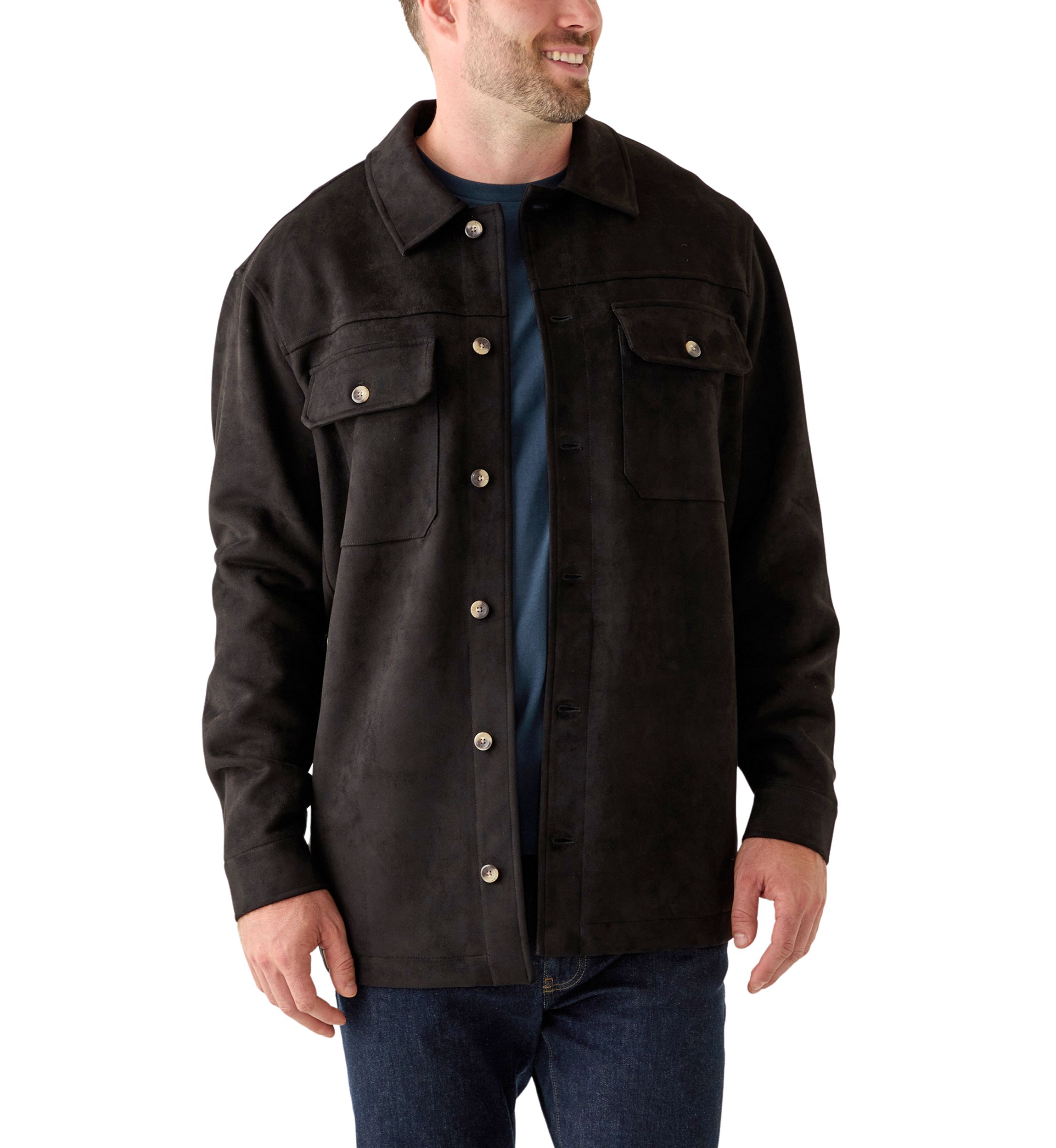 Big & Tall Long Sleeve Faux Suede Overshirt