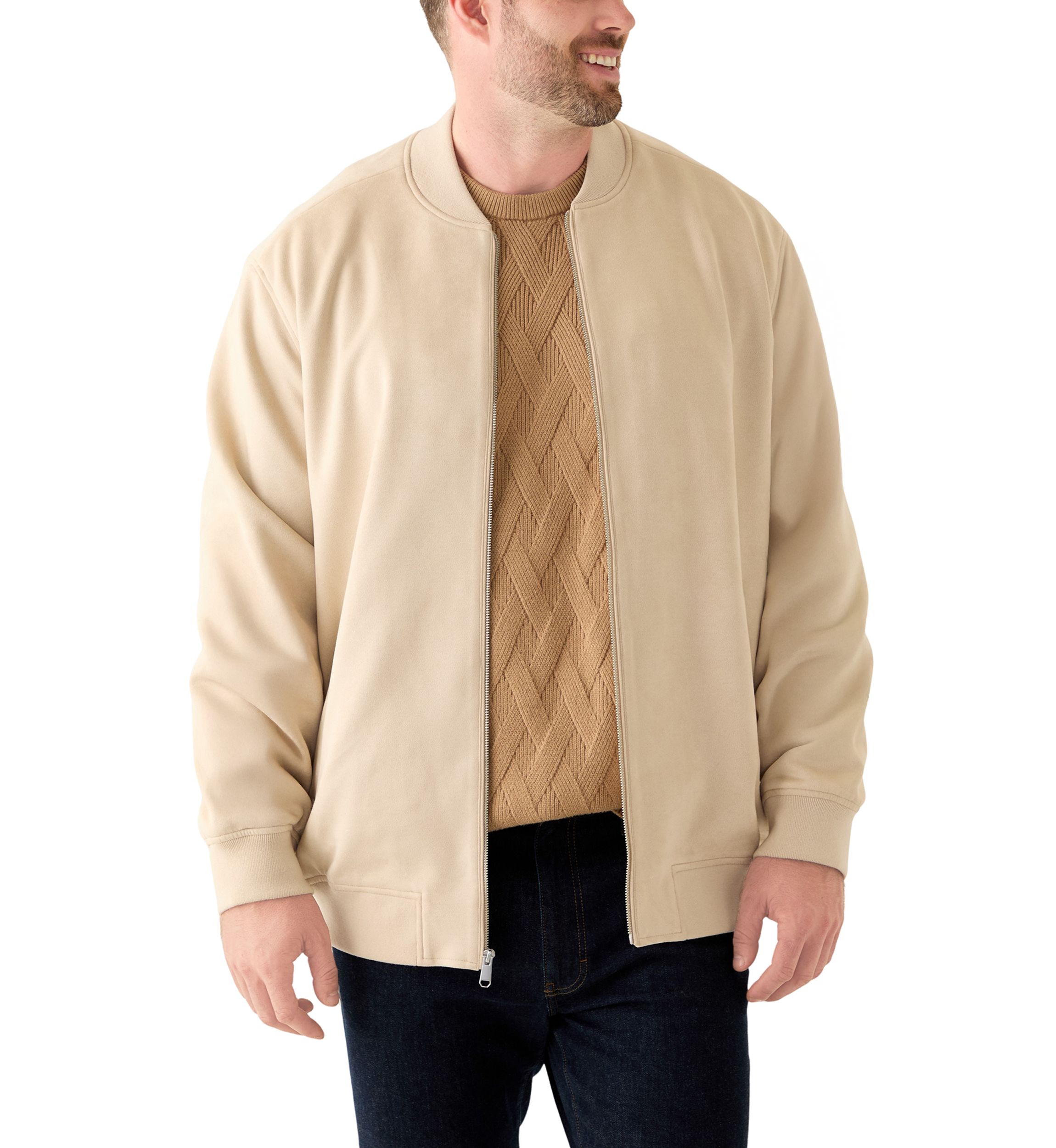 Big & Tall Long Sleeve Suede Bomber Jacket