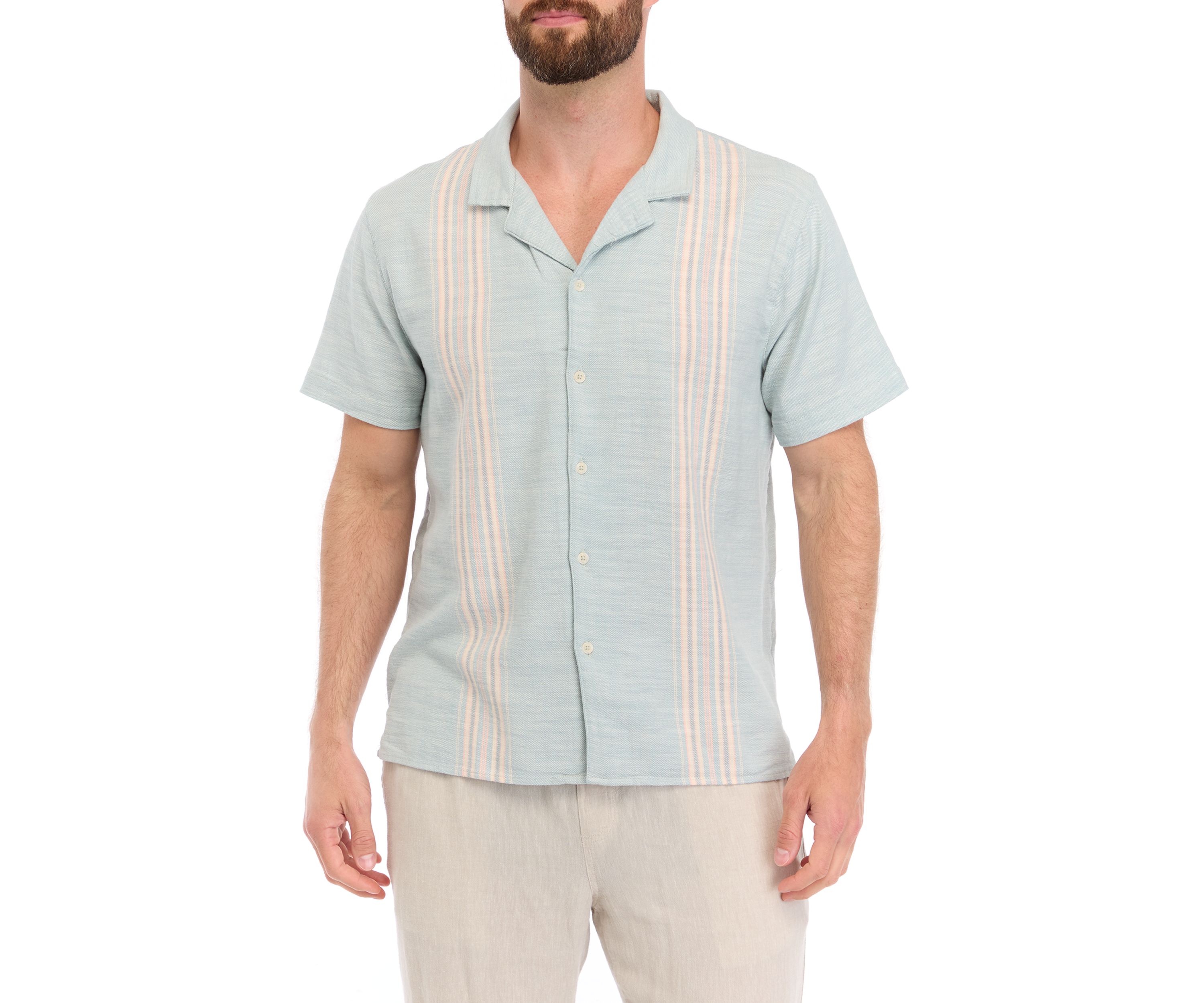 Mens Short Sleeve Woven Stripe Shirt
