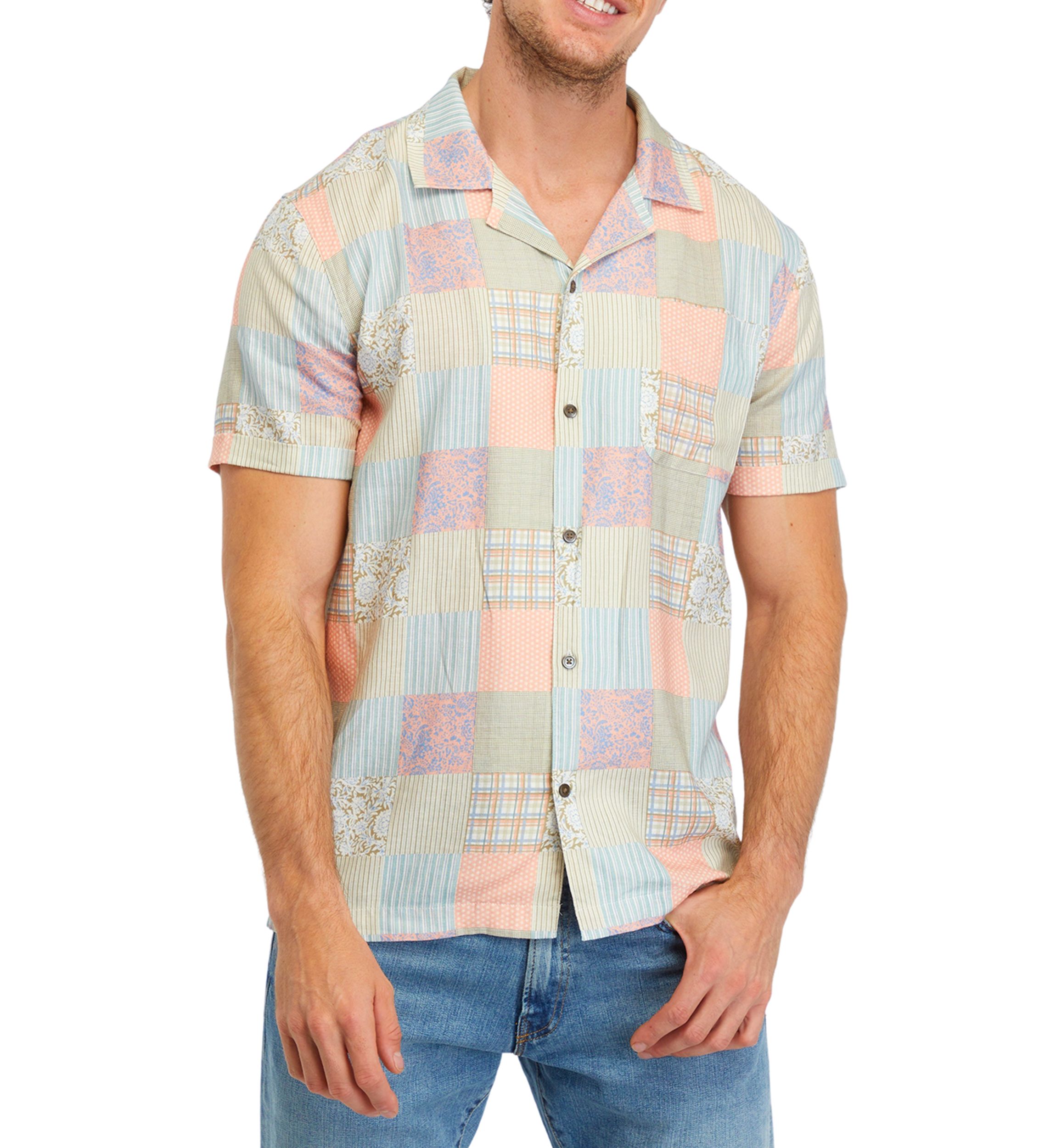 Mens Short Sleeve Patchwork Shirt