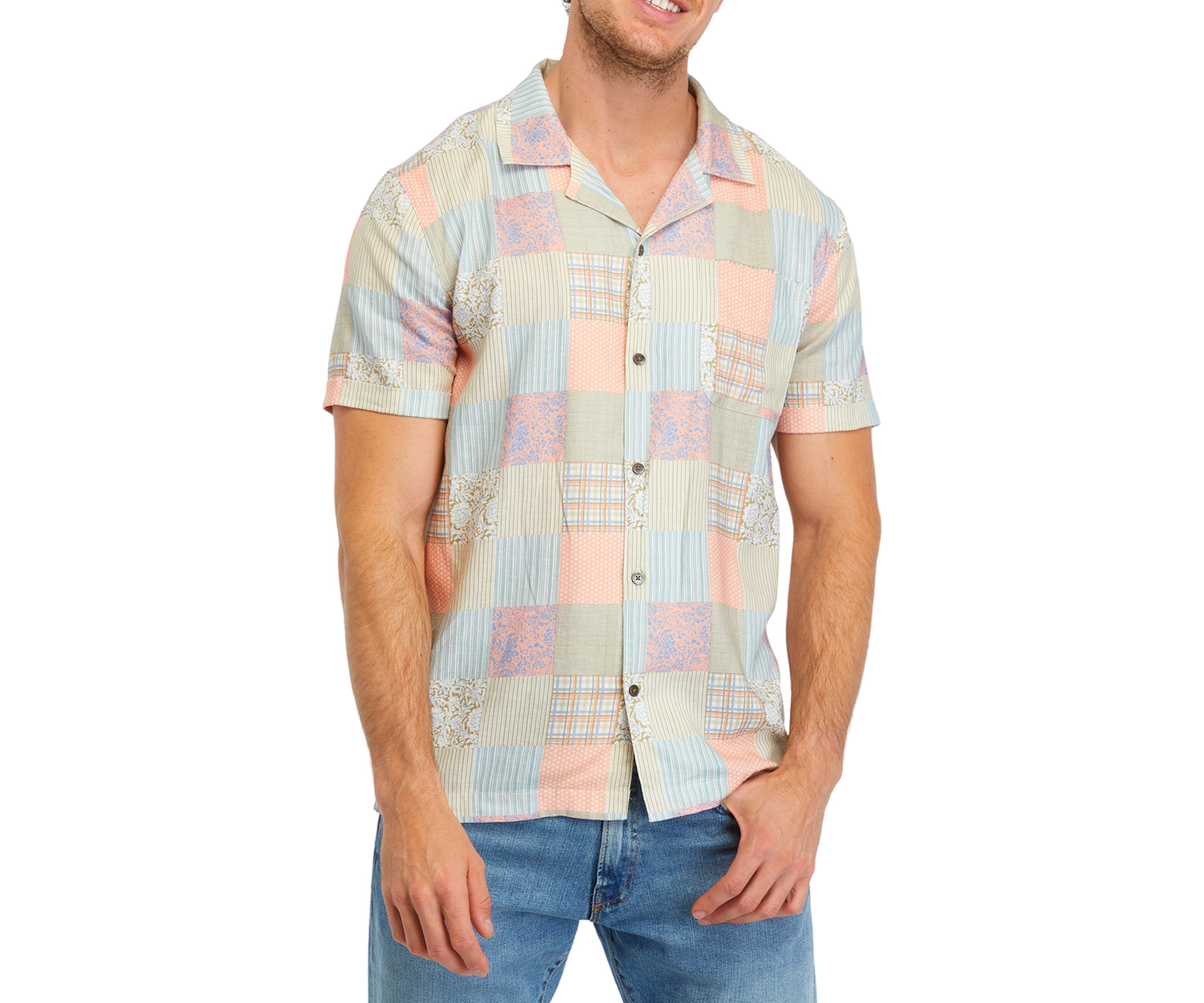 Mens Short Sleeve Patchwork Shirt
