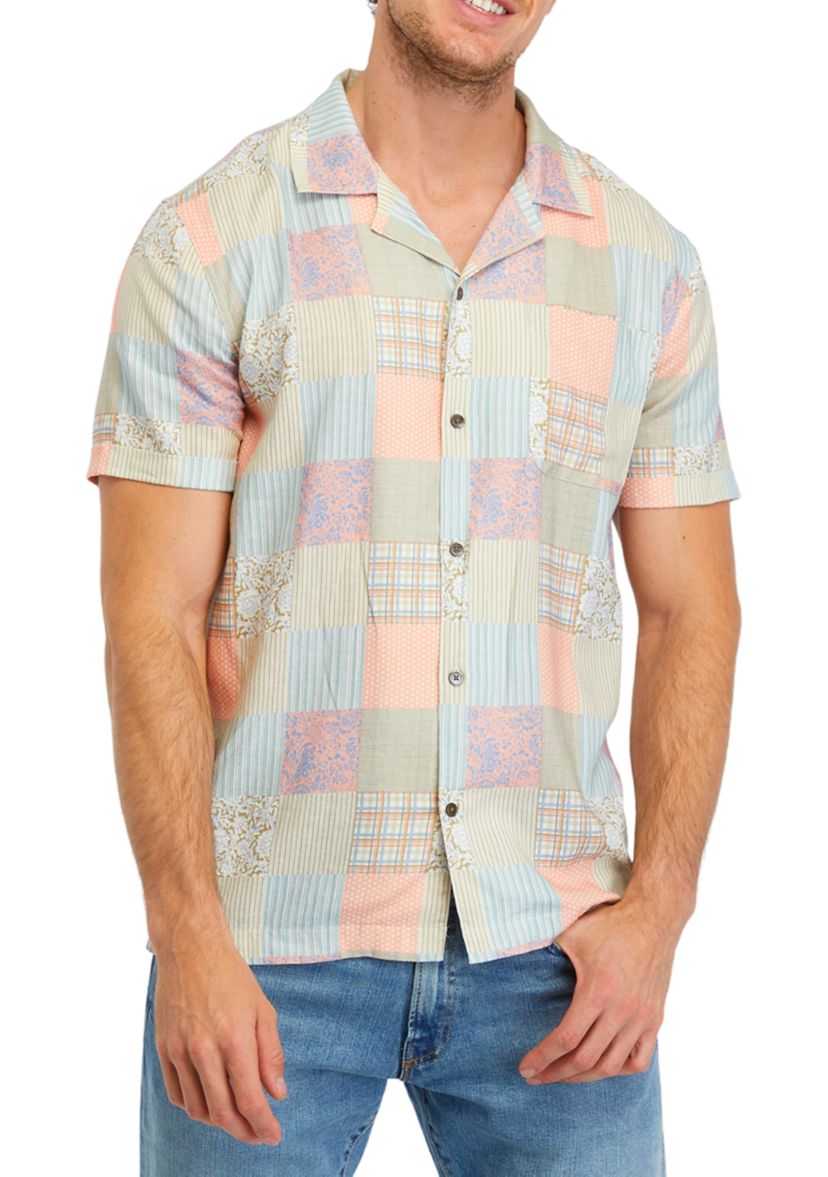 Mens Short Sleeve Patchwork Shirt