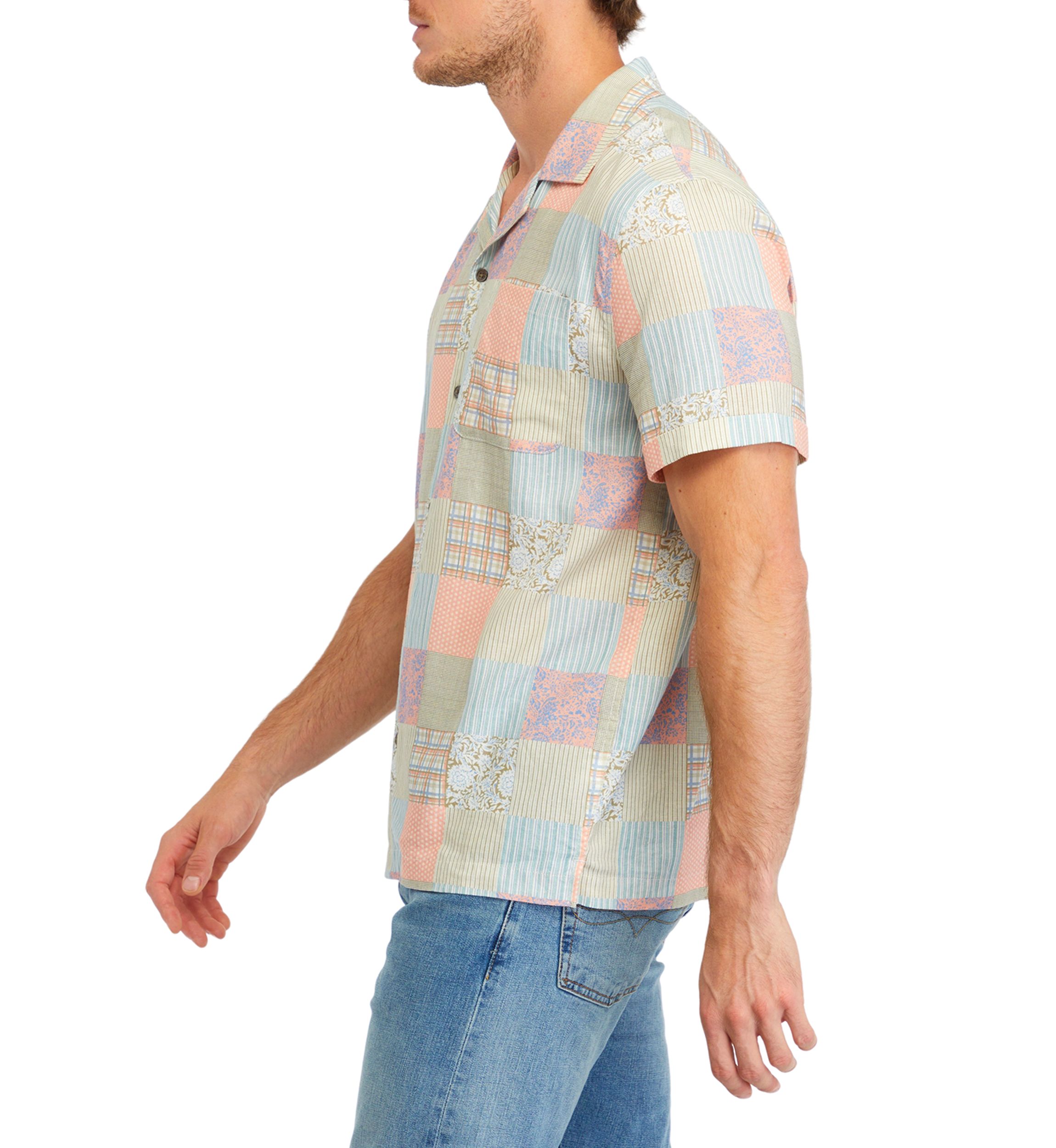 Mens Short Sleeve Patchwork Shirt