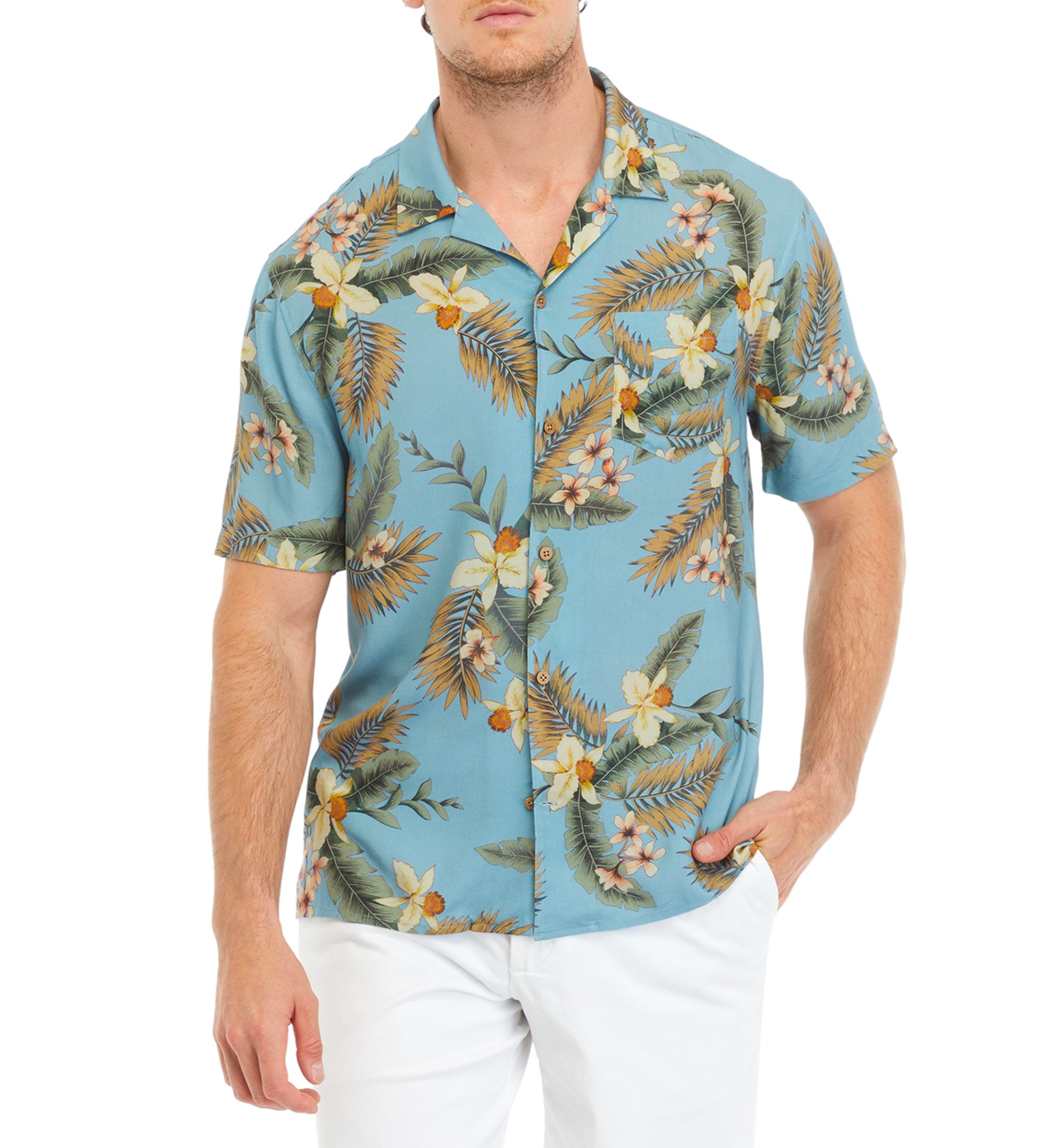 Mens Short Sleeve Hawaiian Camp Shirt