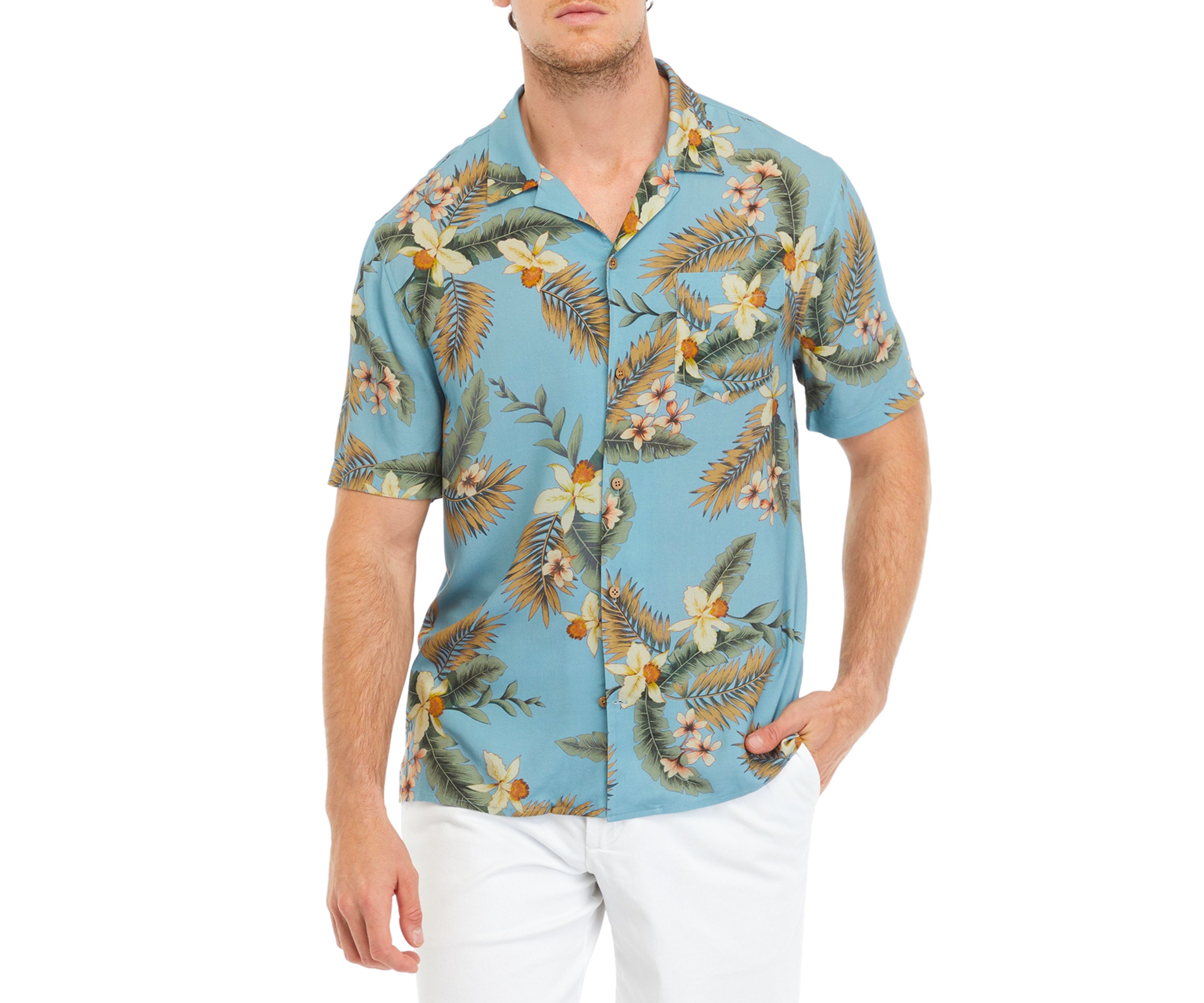 Mens Short Sleeve Hawaiian Camp Shirt