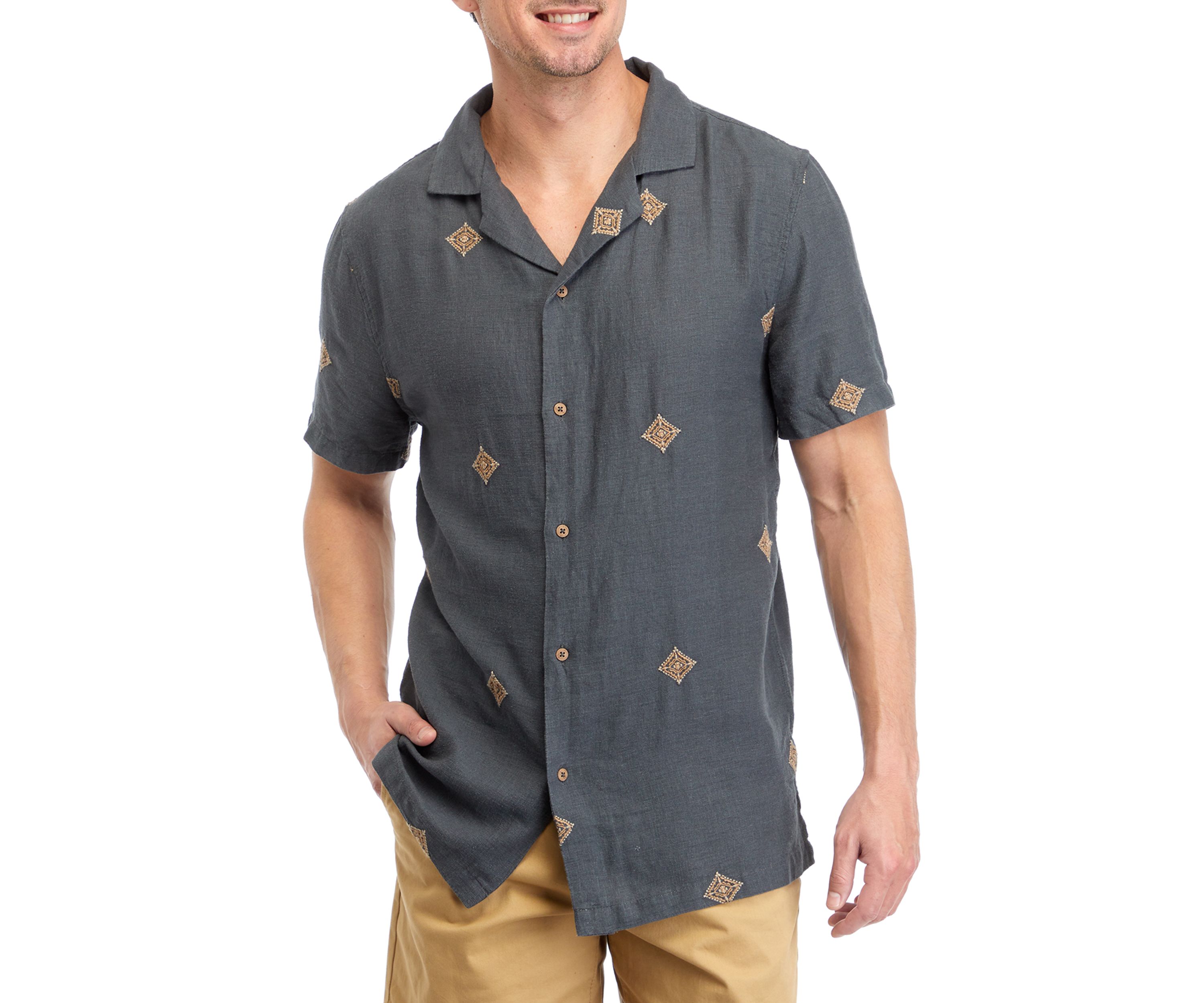 Mens Short Sleeve Woven Embroidered Shirt