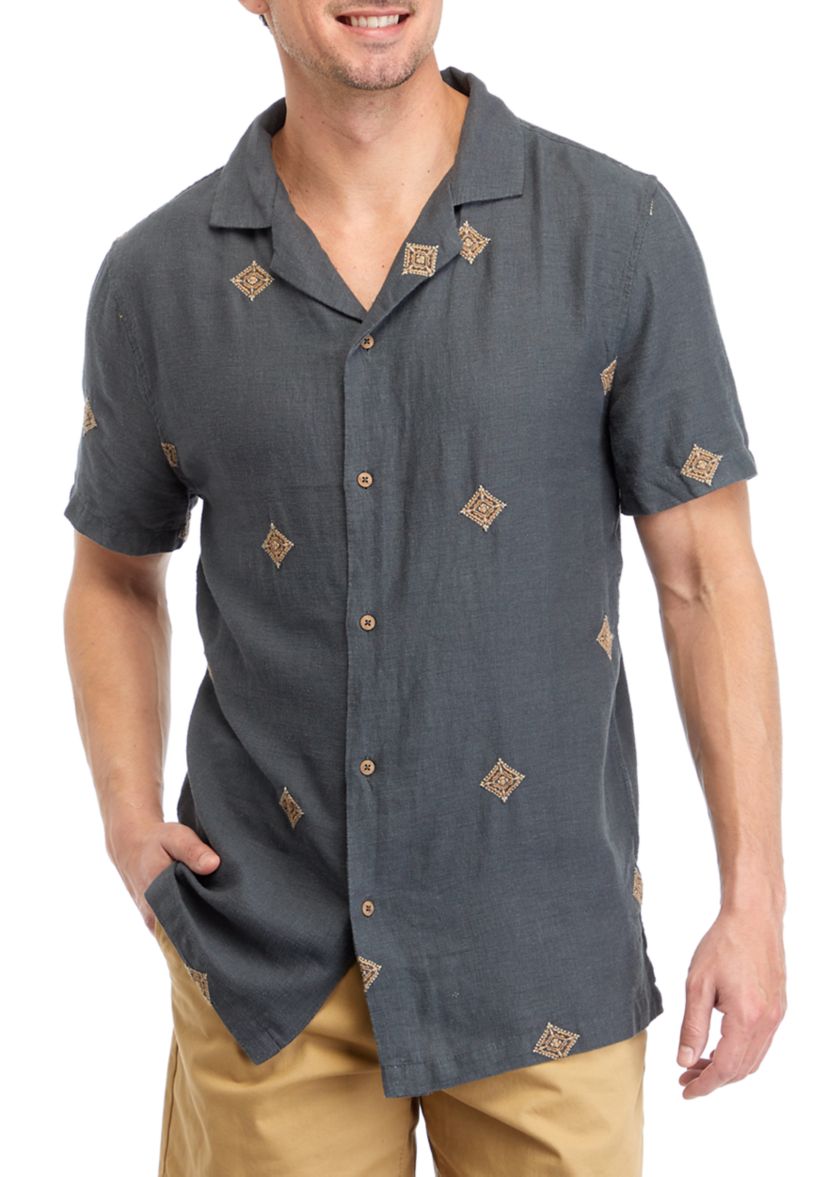 Mens Short Sleeve Woven Embroidered Shirt
