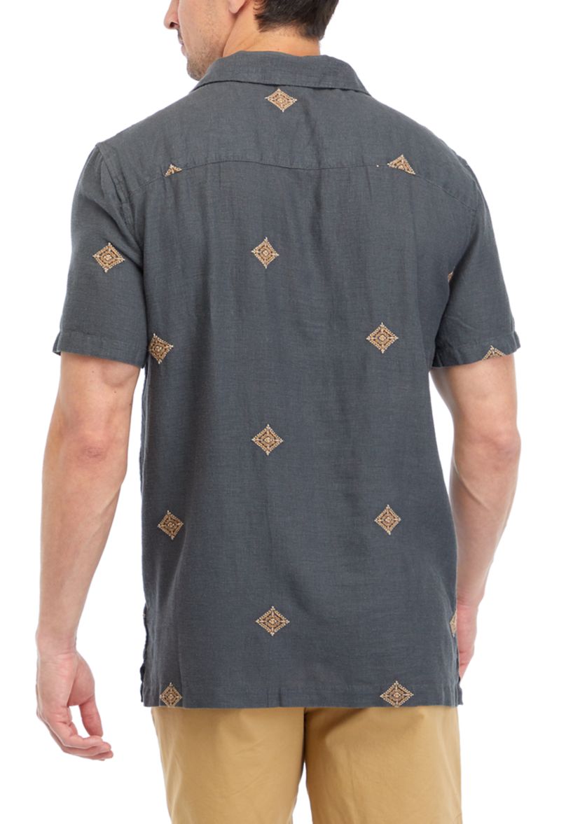 Mens Short Sleeve Woven Embroidered Shirt