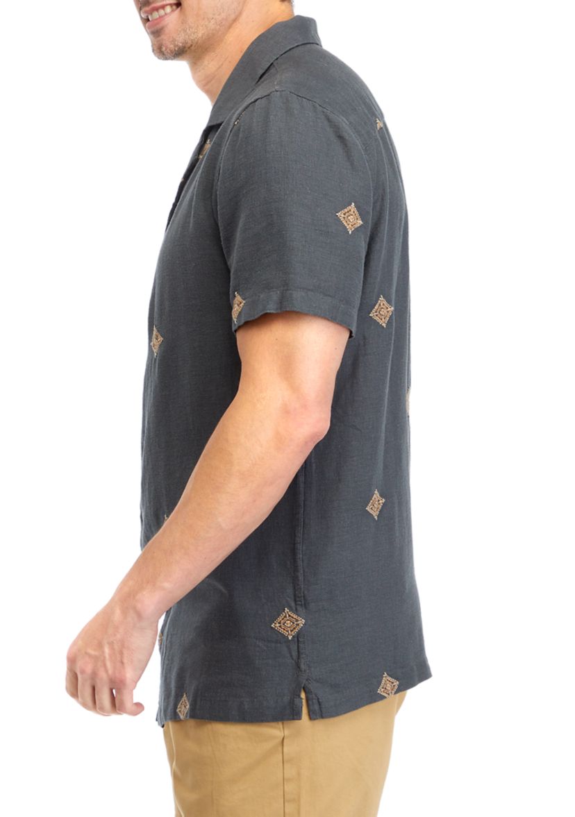 Mens Short Sleeve Woven Embroidered Shirt