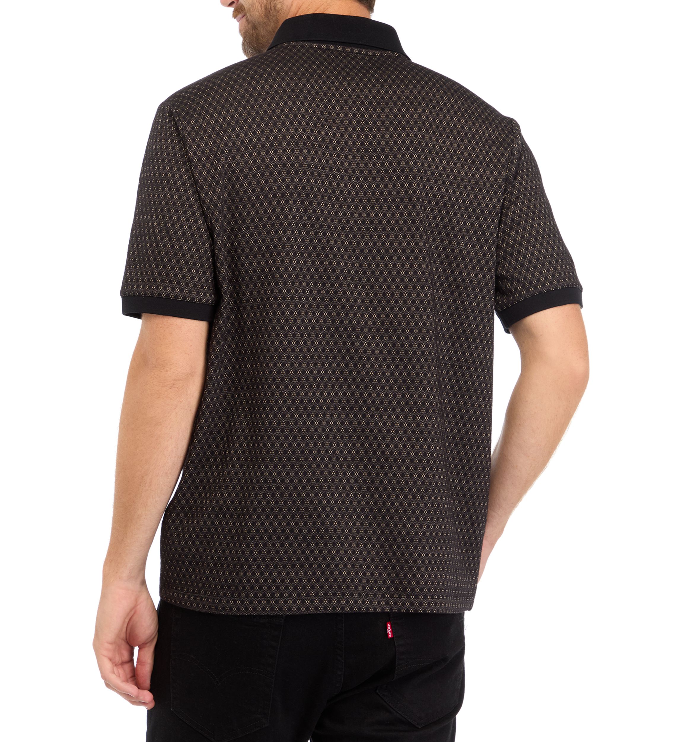 Mens Zip Up Jacquard Polo Shirt